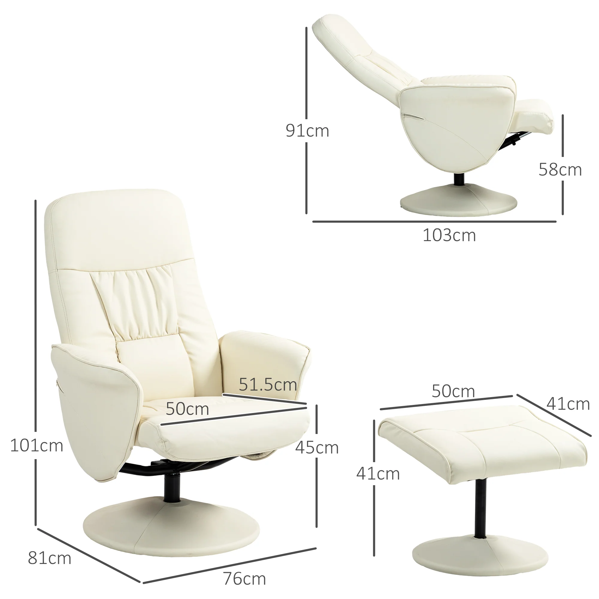 HOMCOM PU Leather Armchair And Footrest Swivel Recliner W/ Ottoman Light Grey/Cream/Dark Grey - Image 14