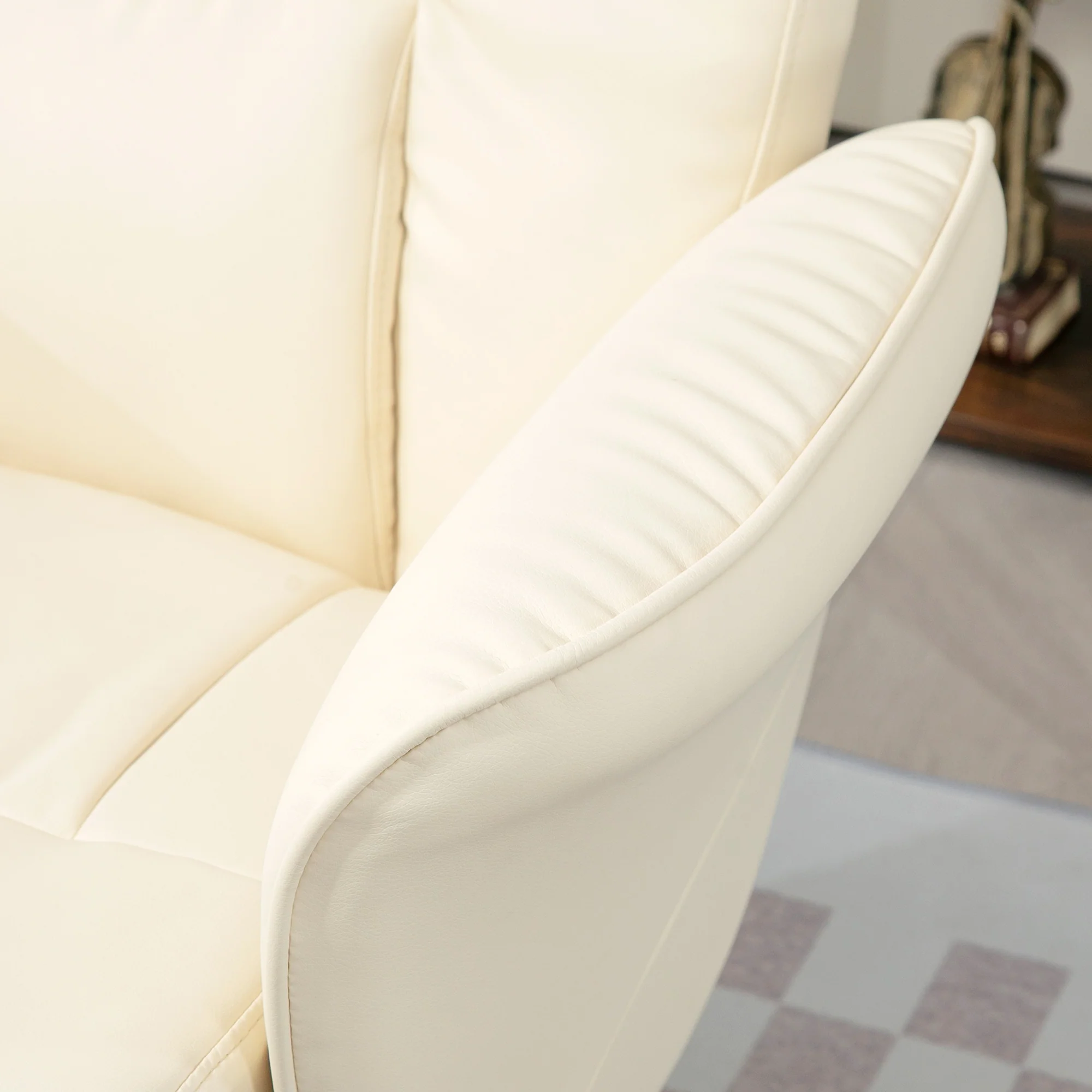 HOMCOM PU Leather Armchair And Footrest Swivel Recliner W/ Ottoman Light Grey/Cream/Dark Grey - Image 16