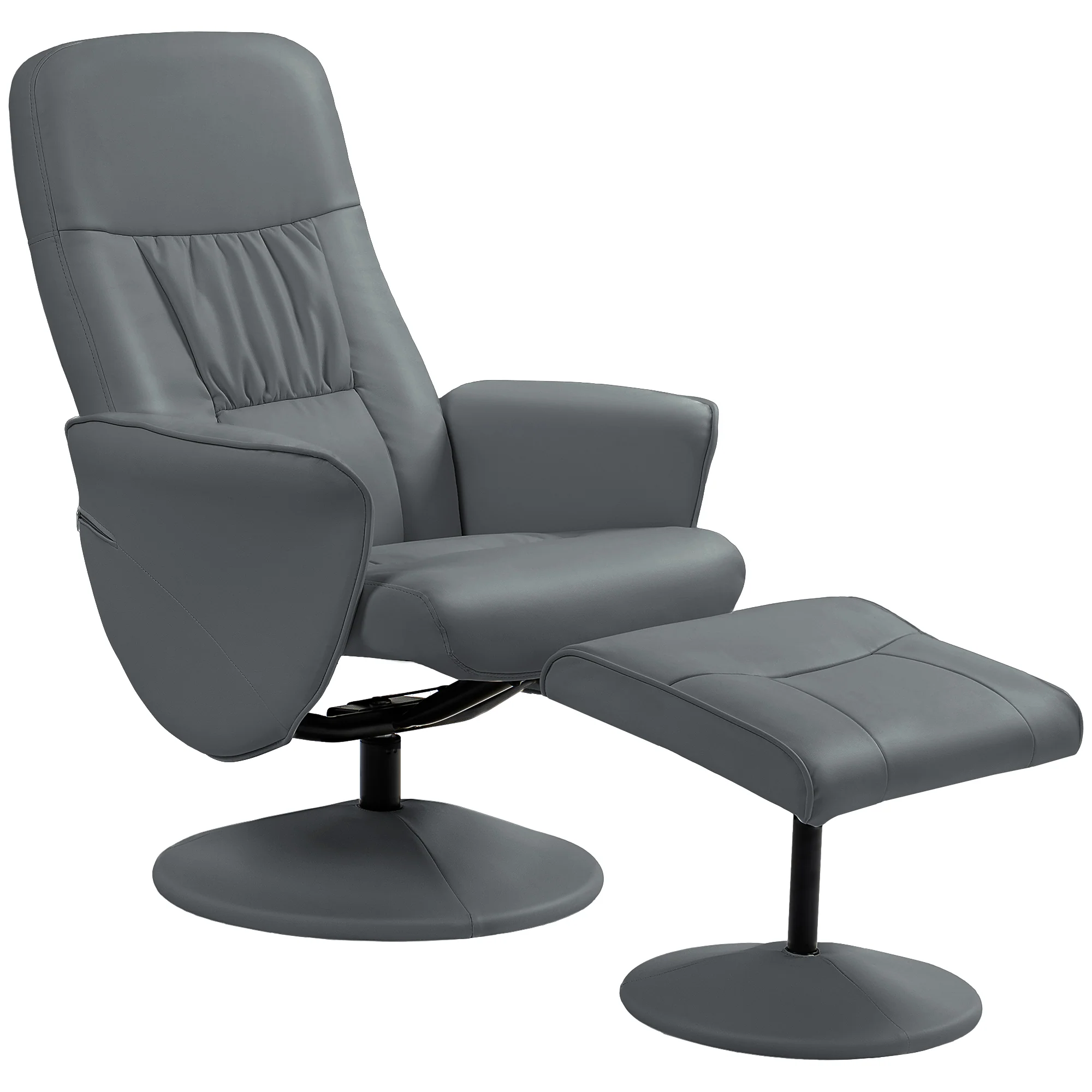 HOMCOM PU Leather Armchair And Footrest Swivel Recliner W/ Ottoman Light Grey/Cream/Dark Grey - Image 19