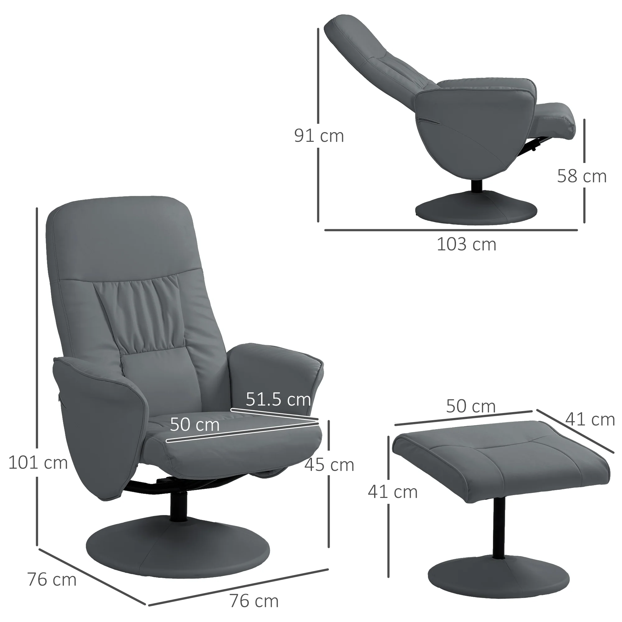 HOMCOM PU Leather Armchair And Footrest Swivel Recliner W/ Ottoman Light Grey/Cream/Dark Grey - Image 23