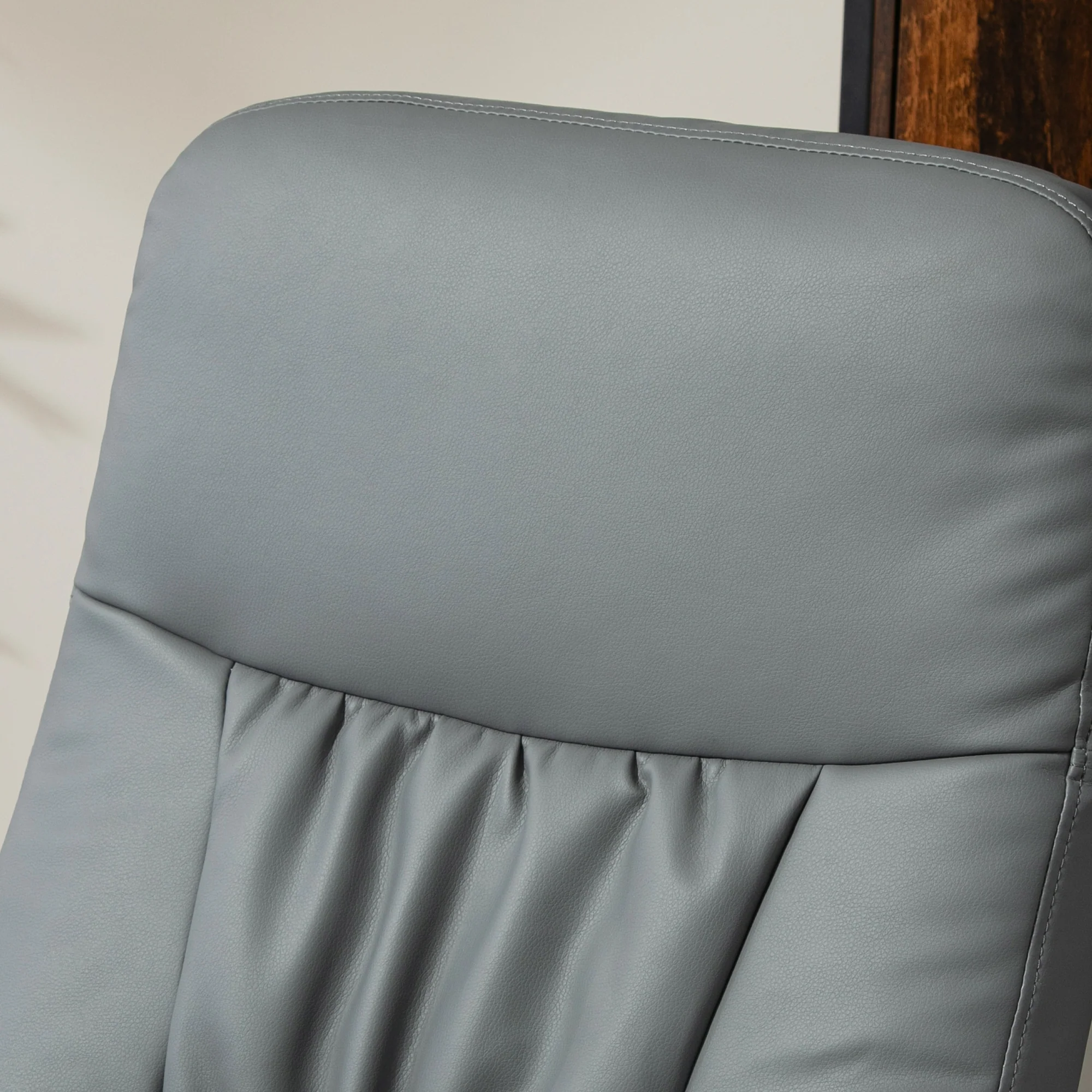 HOMCOM PU Leather Armchair And Footrest Swivel Recliner W/ Ottoman Light Grey/Cream/Dark Grey - Image 25
