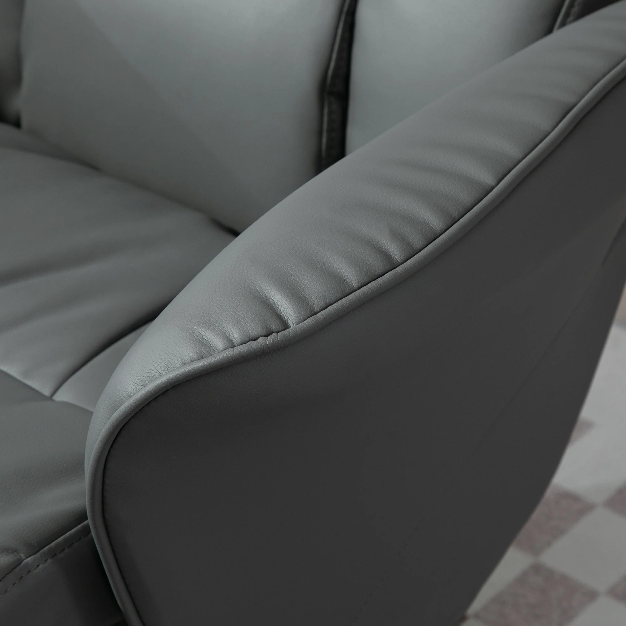 HOMCOM PU Leather Armchair And Footrest Swivel Recliner W/ Ottoman Light Grey/Cream/Dark Grey - Image 26