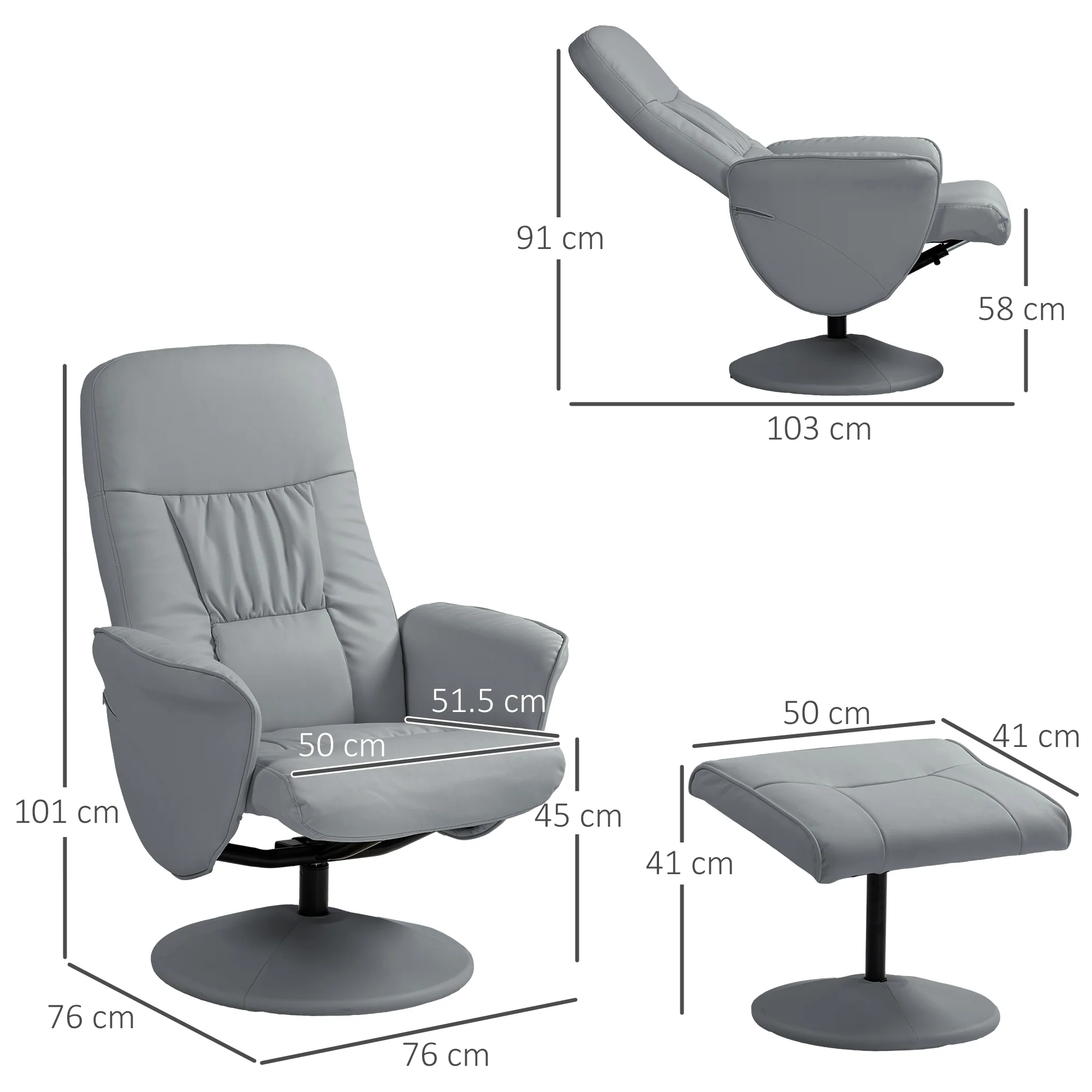 HOMCOM PU Leather Armchair And Footrest Swivel Recliner W/ Ottoman Light Grey/Cream/Dark Grey - Image 5