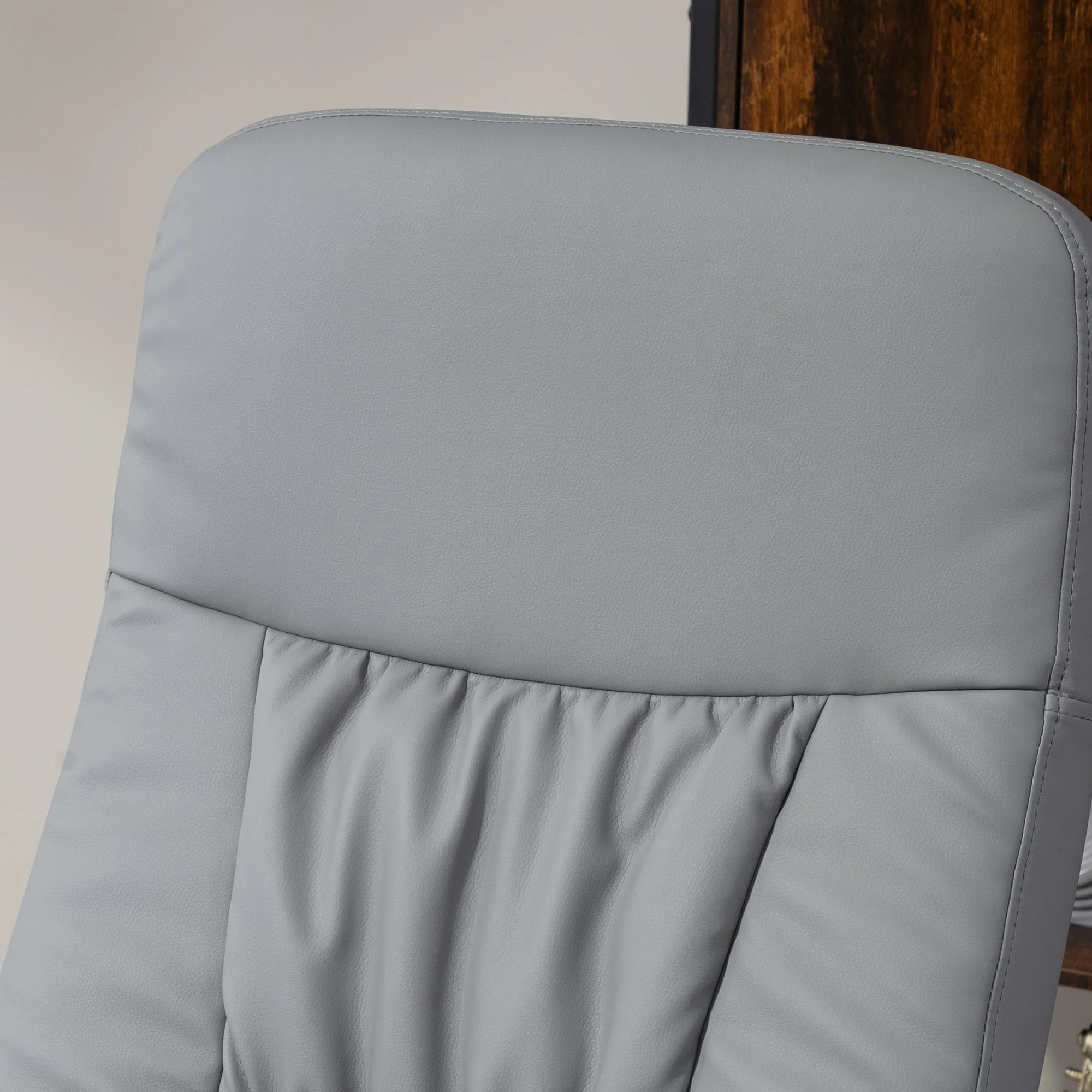 HOMCOM PU Leather Armchair And Footrest Swivel Recliner W/ Ottoman Light Grey/Cream/Dark Grey - Image 7