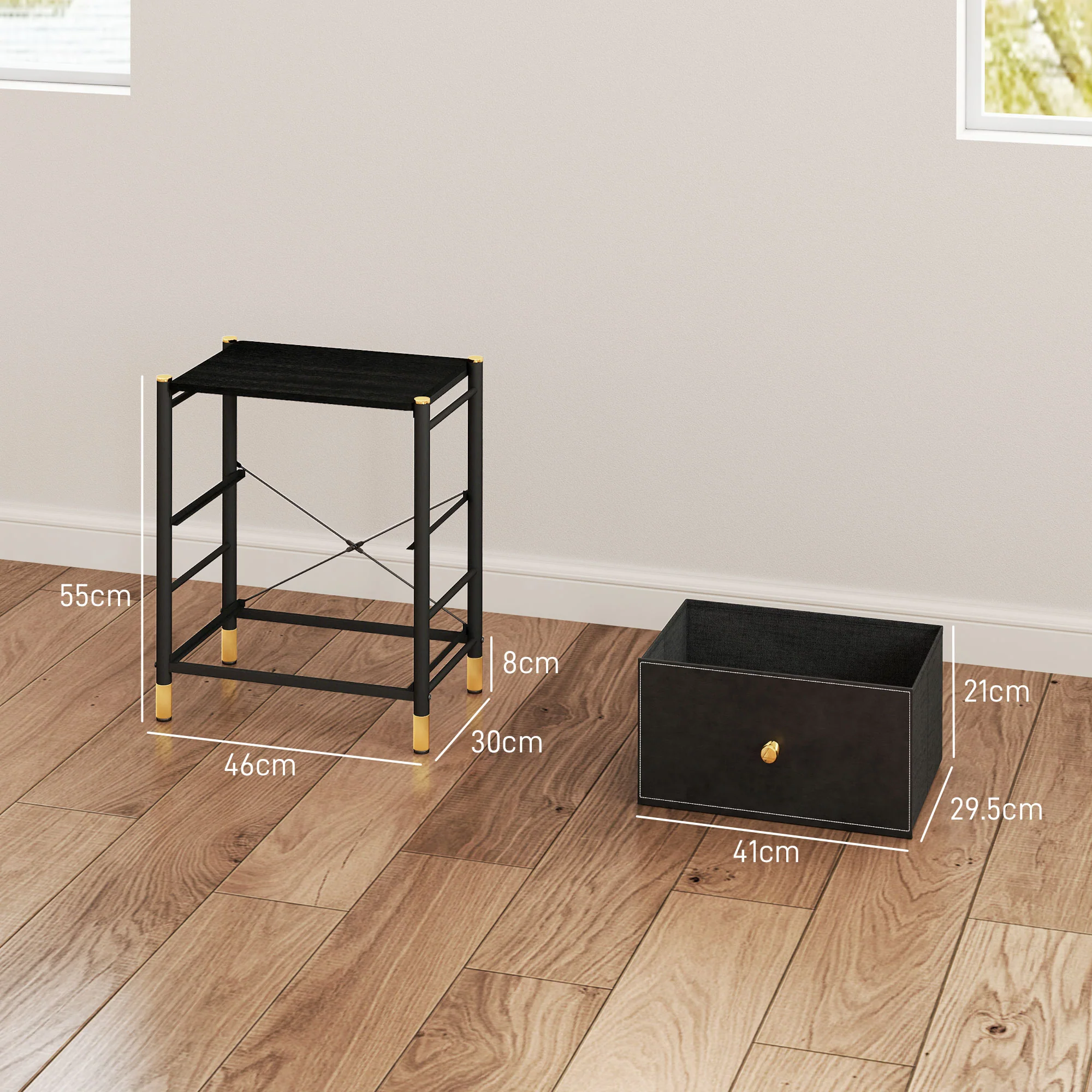 HOMCOM PU Leather Bedside Table With 2 Drawers And Steel Legs, Black - Image 6