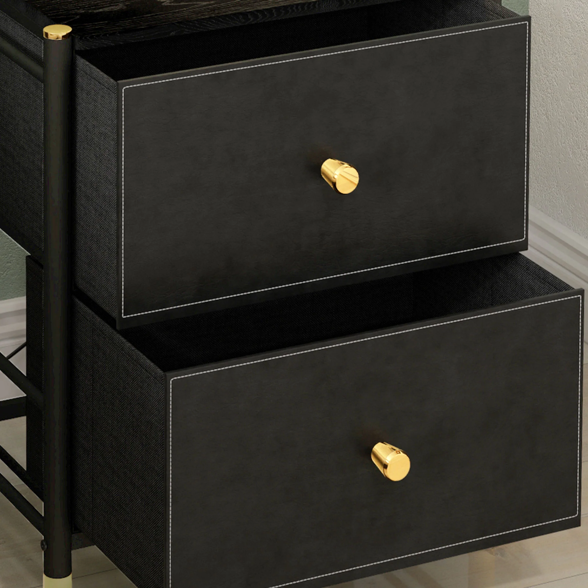 HOMCOM PU Leather Bedside Table With 2 Drawers And Steel Legs, Black - Image 9