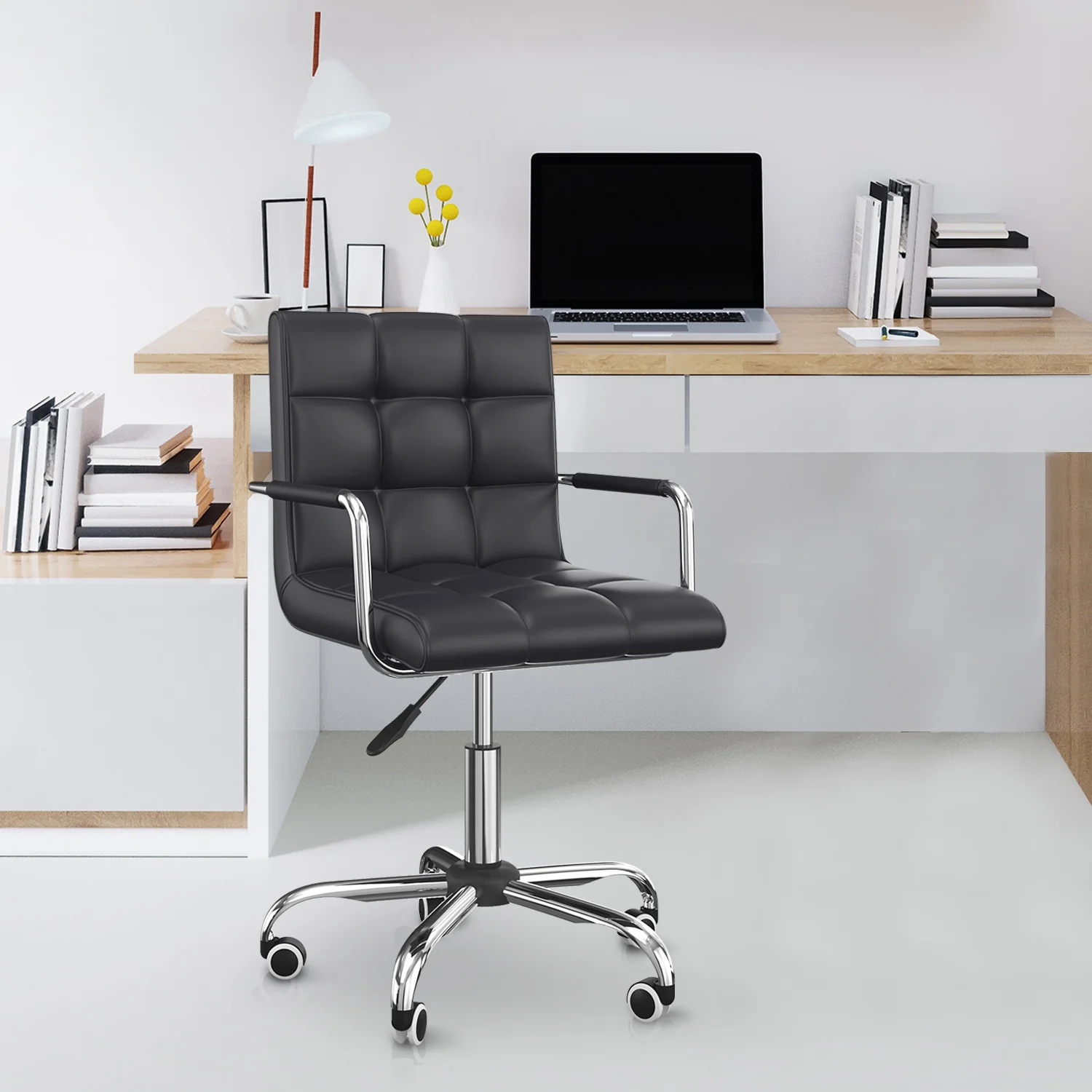 HOMCOM PU Leather Computer Chair, Adjustable Height-Black