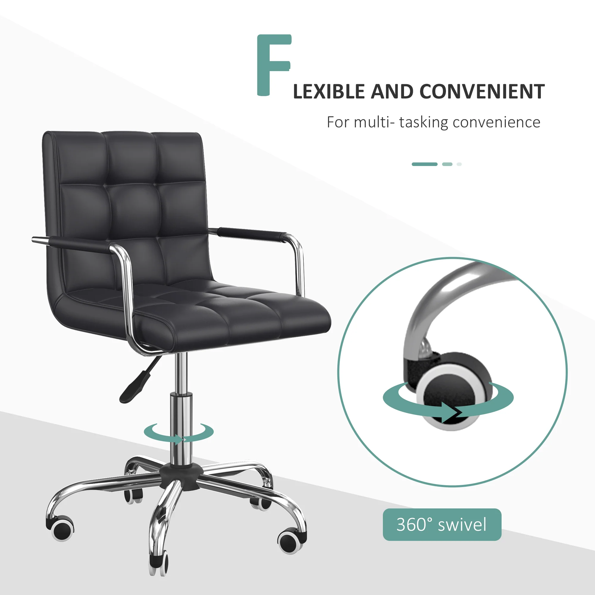HOMCOM PU Leather Computer Chair, Adjustable Height-Black - Image 4