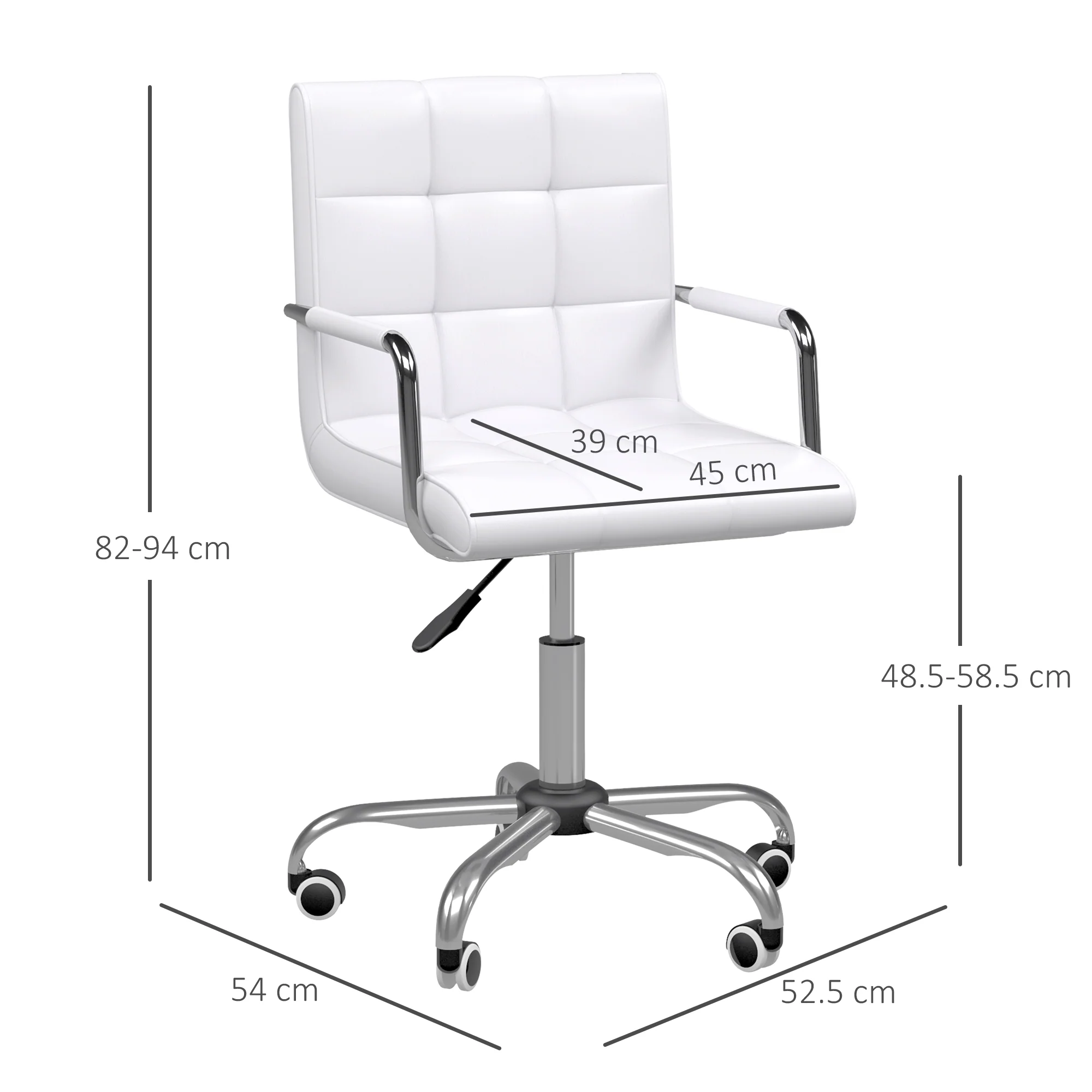 HOMCOM PU Leather Computer Chair, Adjustable Height-White - Image 2