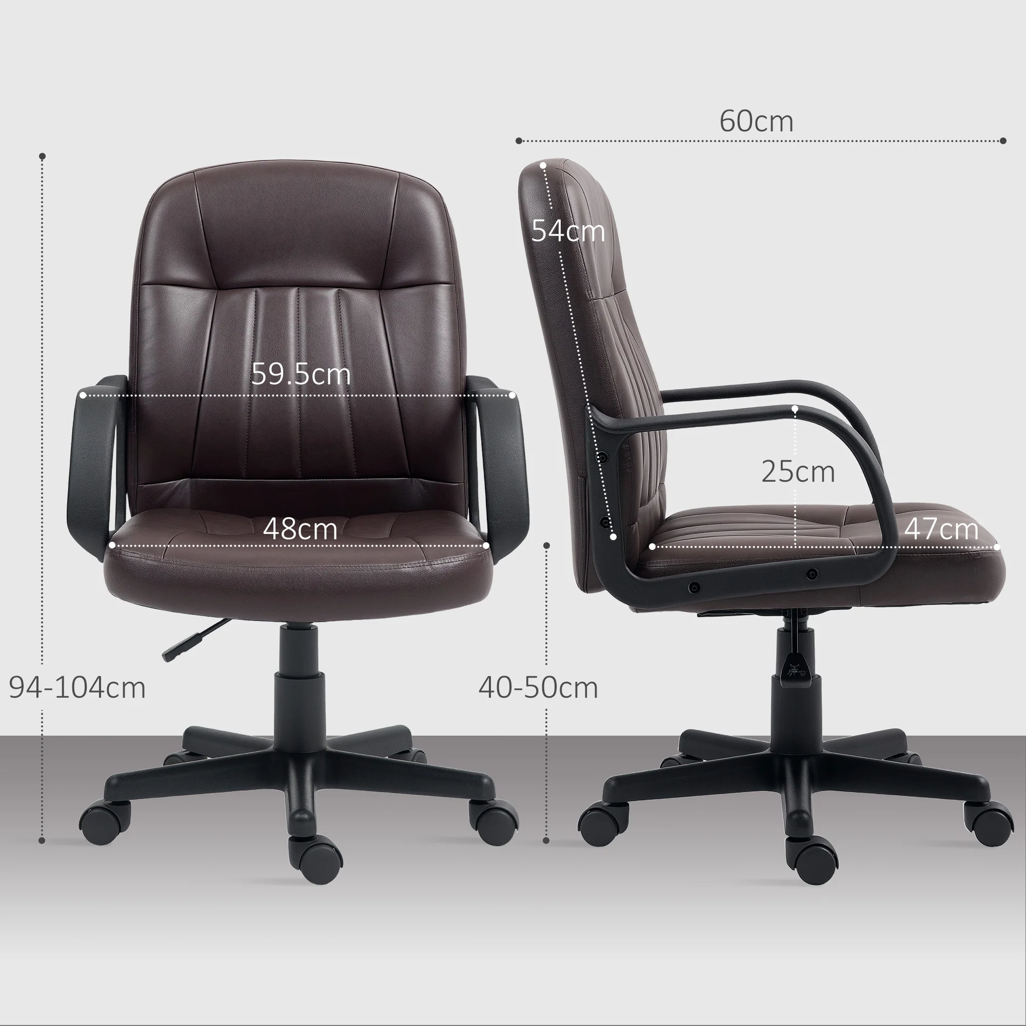 HOMCOM PU Leather Office Chair Swivel Home Computer Desk Chair, Dark Brown - Image 5