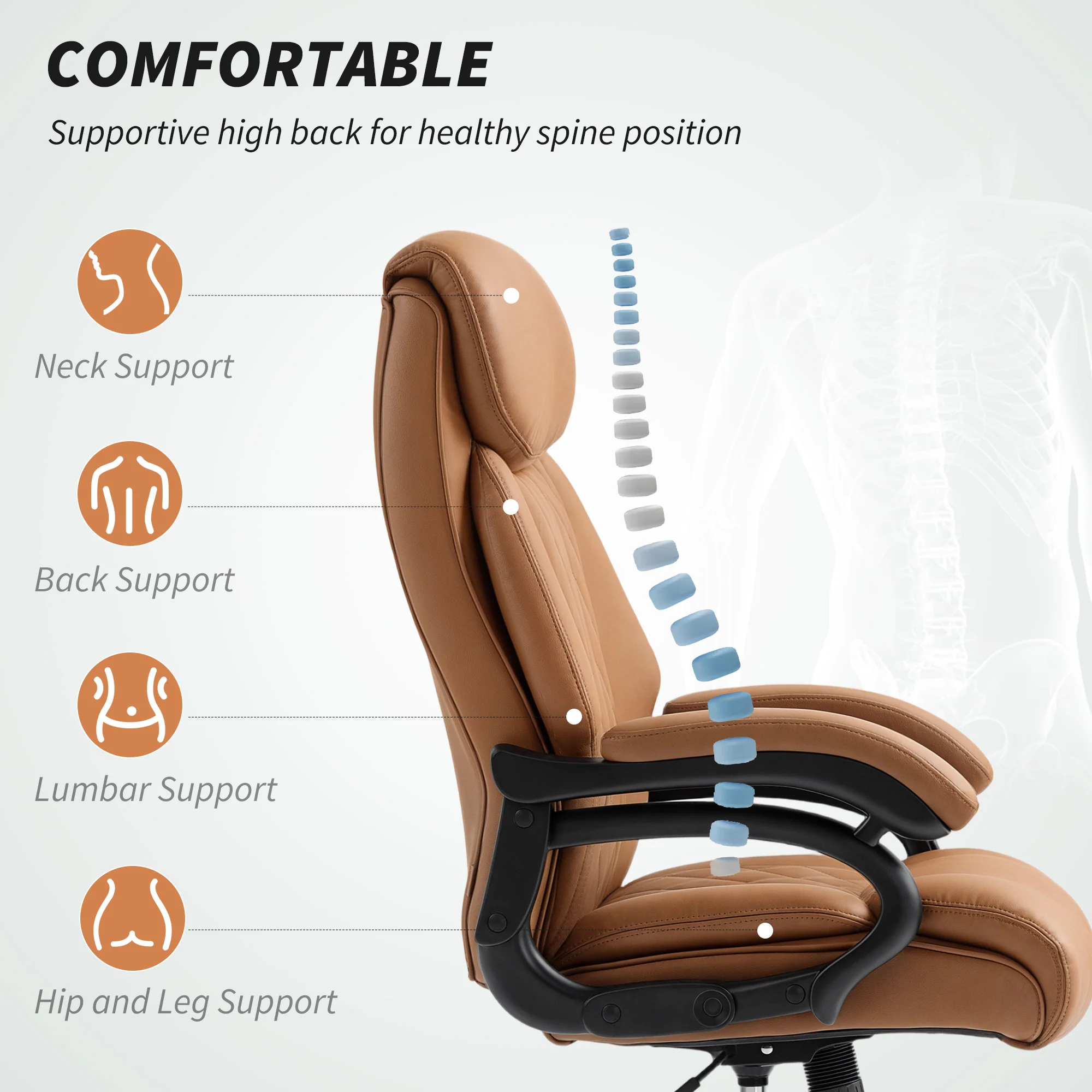 HOMCOM PU Leather Office Chair With Spring Padding Swivel Wheels - Image 12