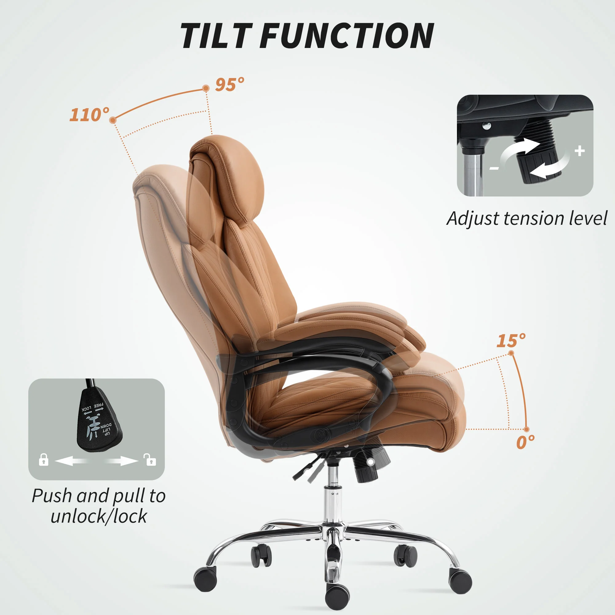HOMCOM PU Leather Office Chair With Spring Padding Swivel Wheels - Image 15