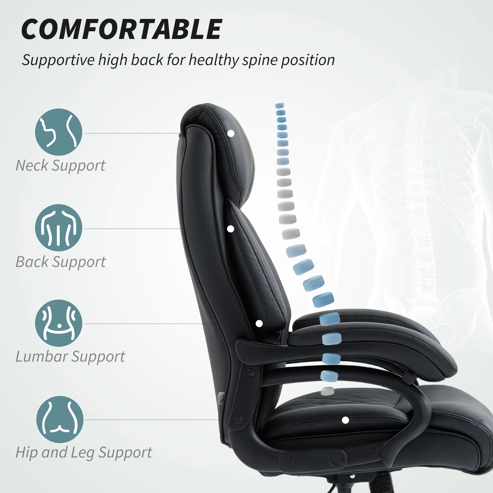 HOMCOM PU Leather Office Chair With Spring Padding Swivel Wheels - Image 3