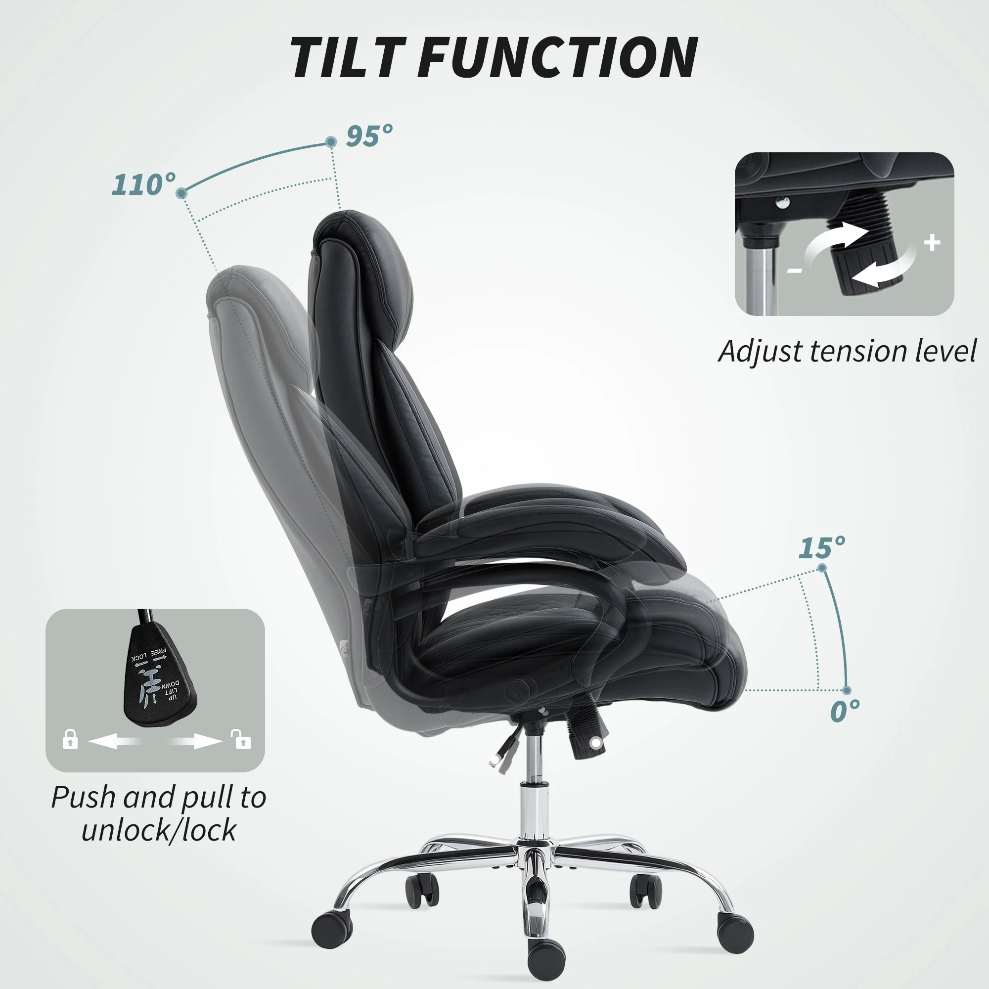 HOMCOM PU Leather Office Chair With Spring Padding Swivel Wheels - Image 6