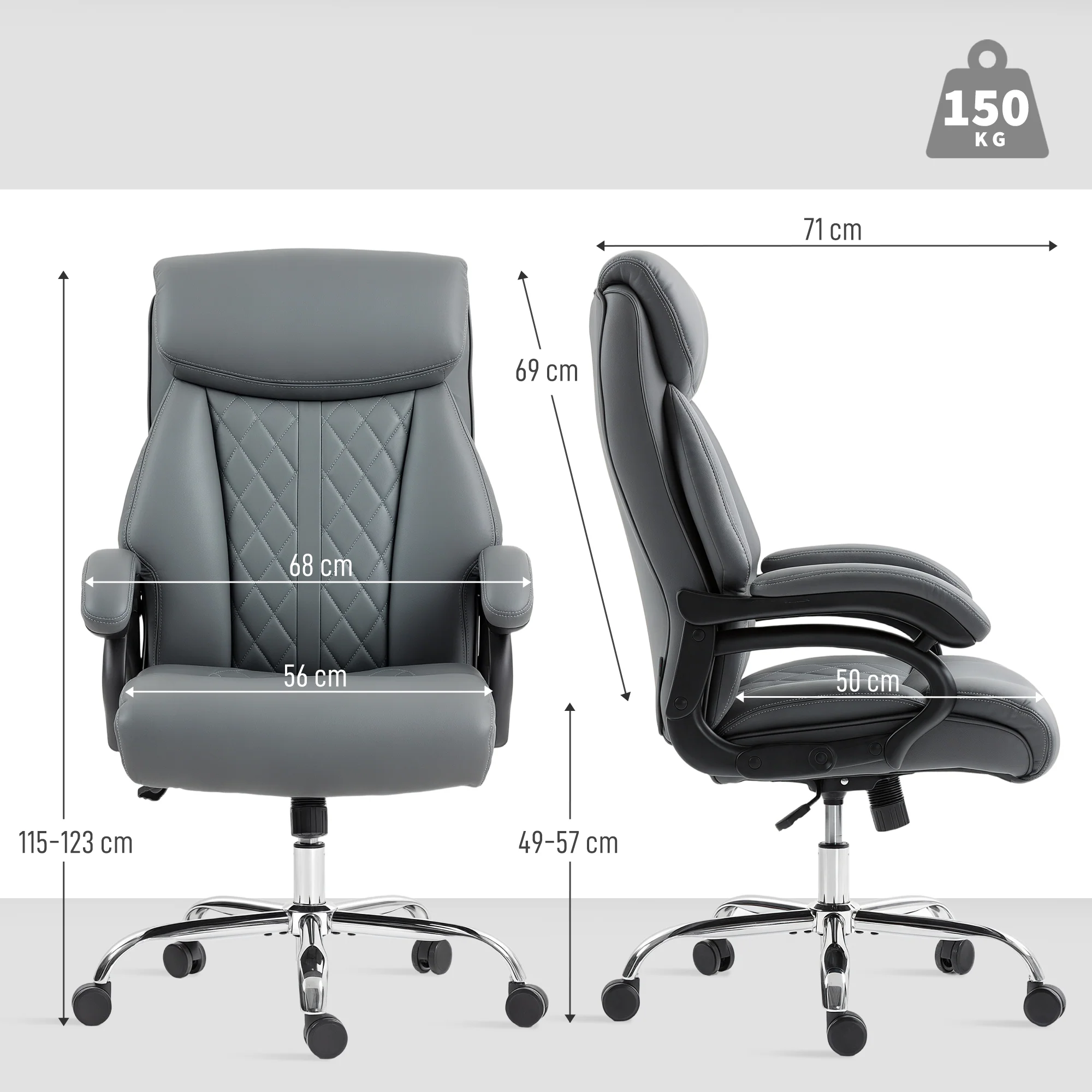 HOMCOM PU Leather Office Chair With Spring Padding, Swivel Wheels, Charcoal Grey - Image 5