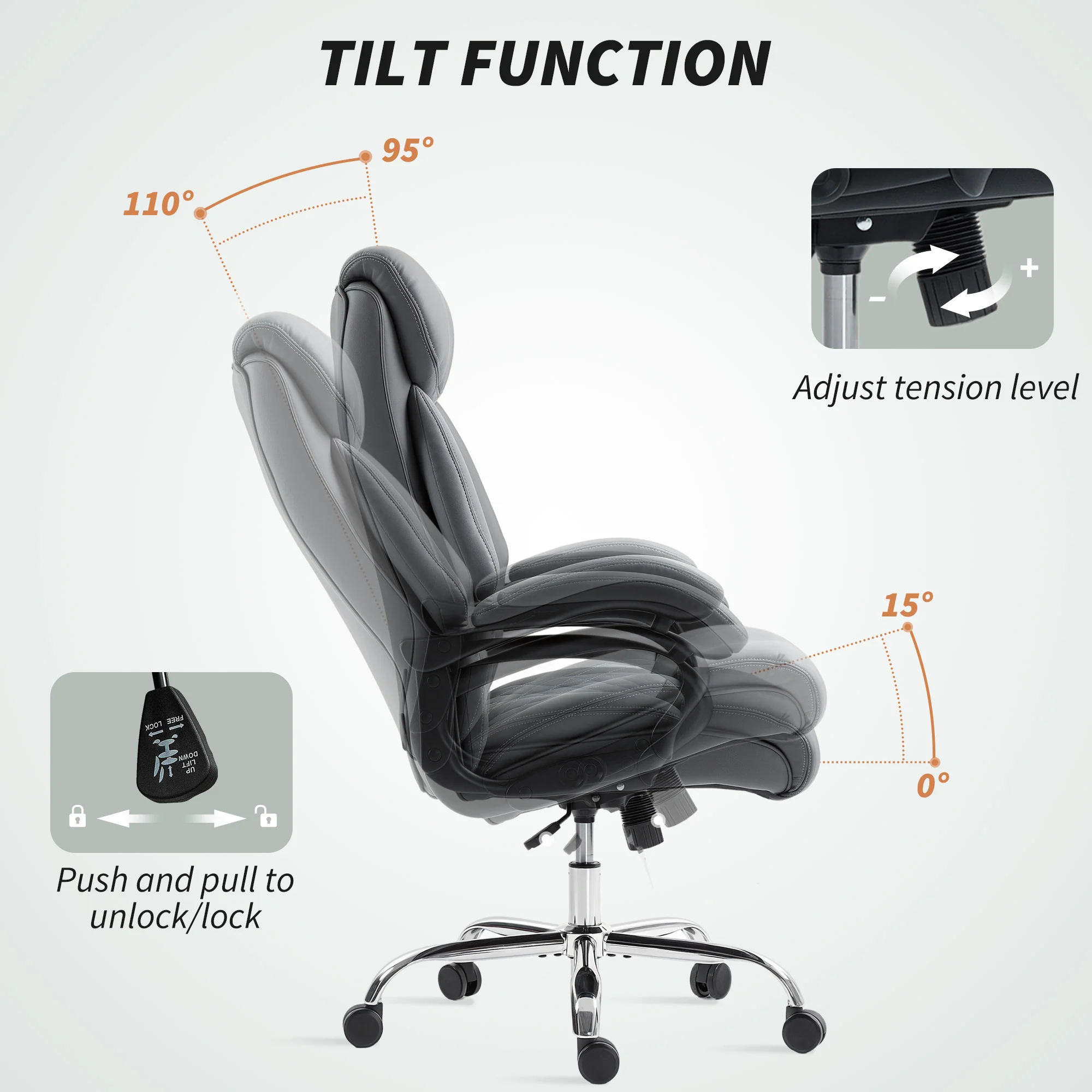 HOMCOM PU Leather Office Chair With Spring Padding, Swivel Wheels, Charcoal Grey - Image 6