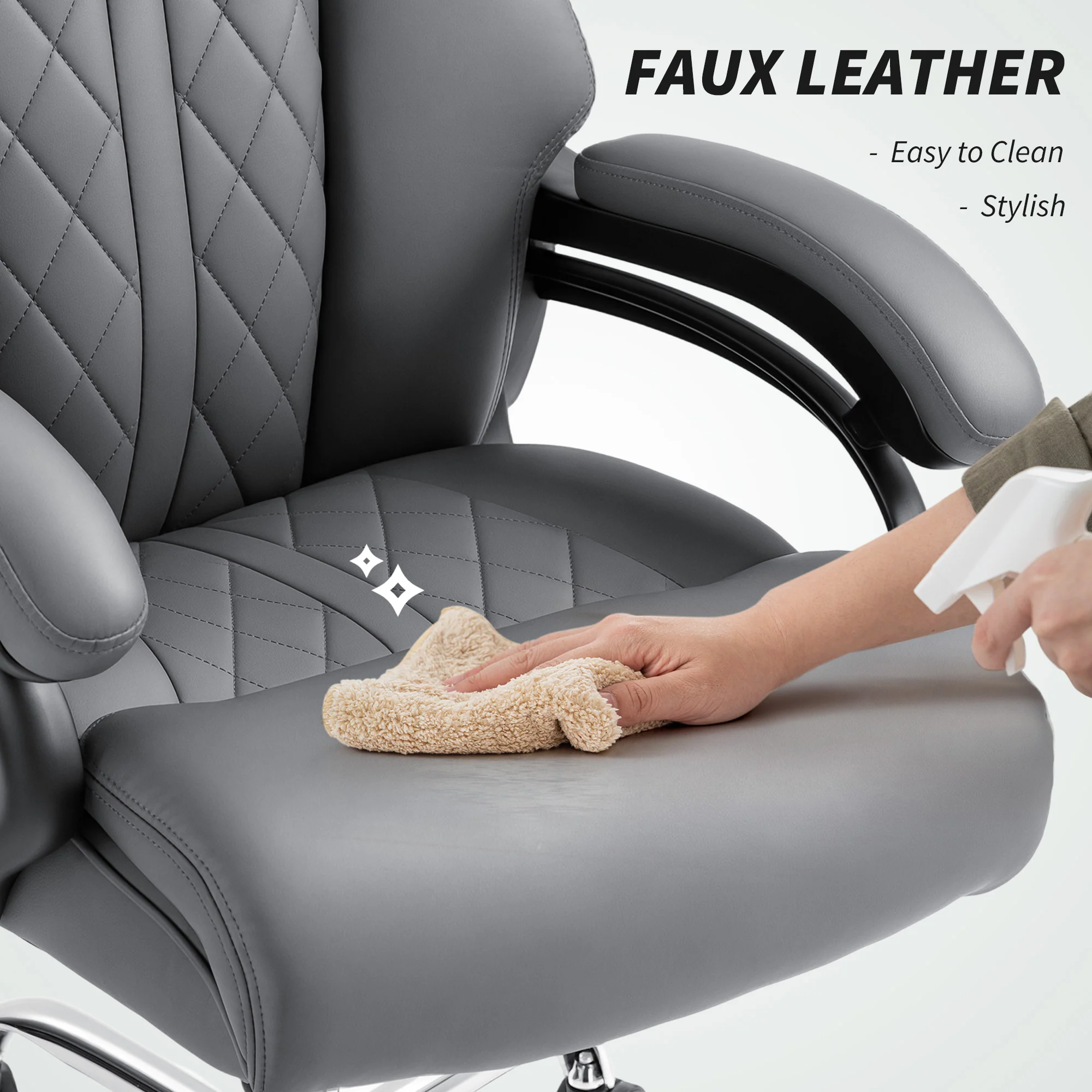 HOMCOM PU Leather Office Chair With Spring Padding, Swivel Wheels, Charcoal Grey - Image 7