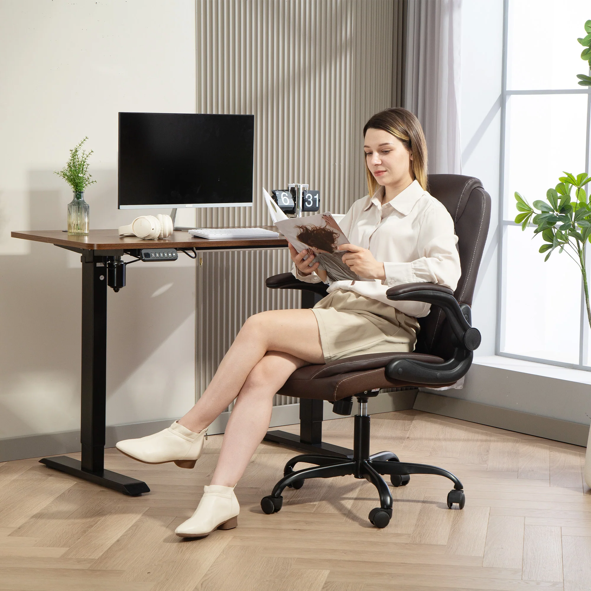 HOMCOM PU Leather Office Desk Chair With Thick Cushion - Image 11