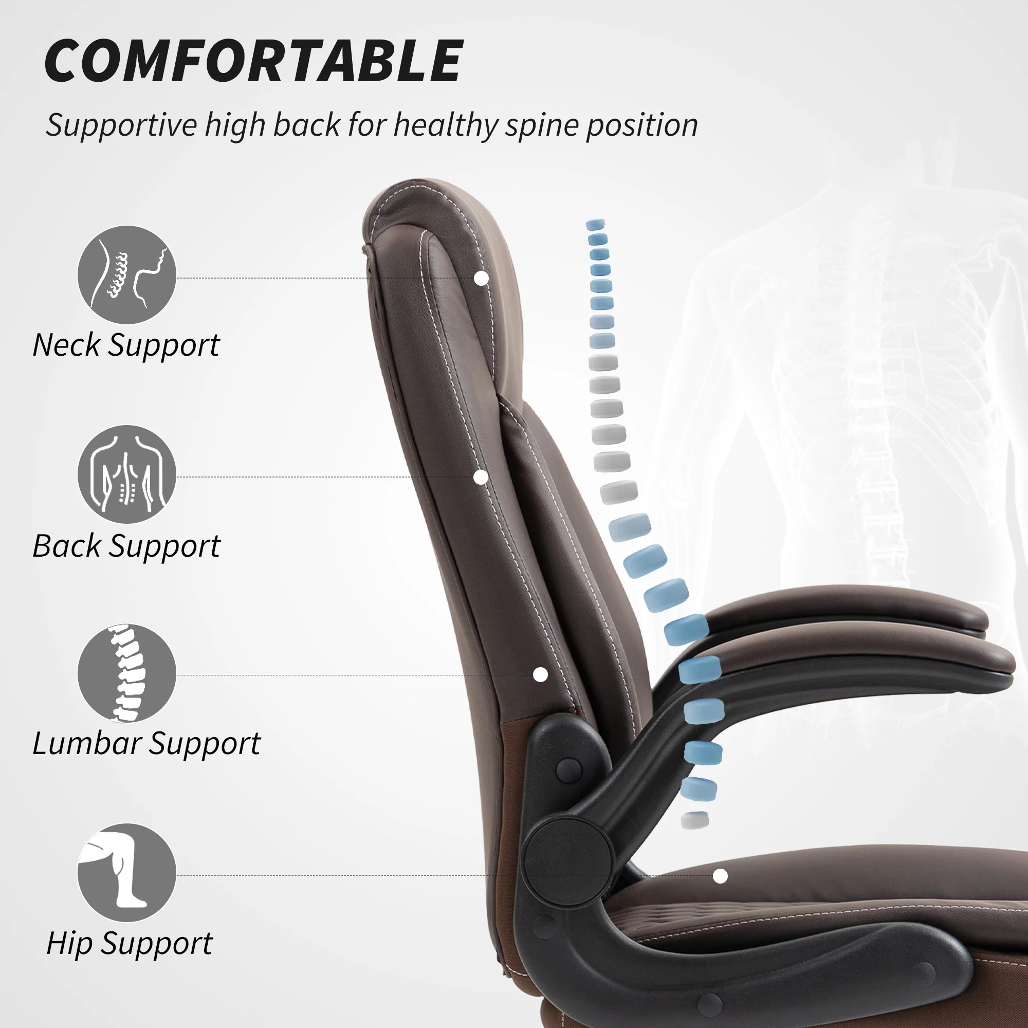 HOMCOM PU Leather Office Desk Chair With Thick Cushion - Image 12