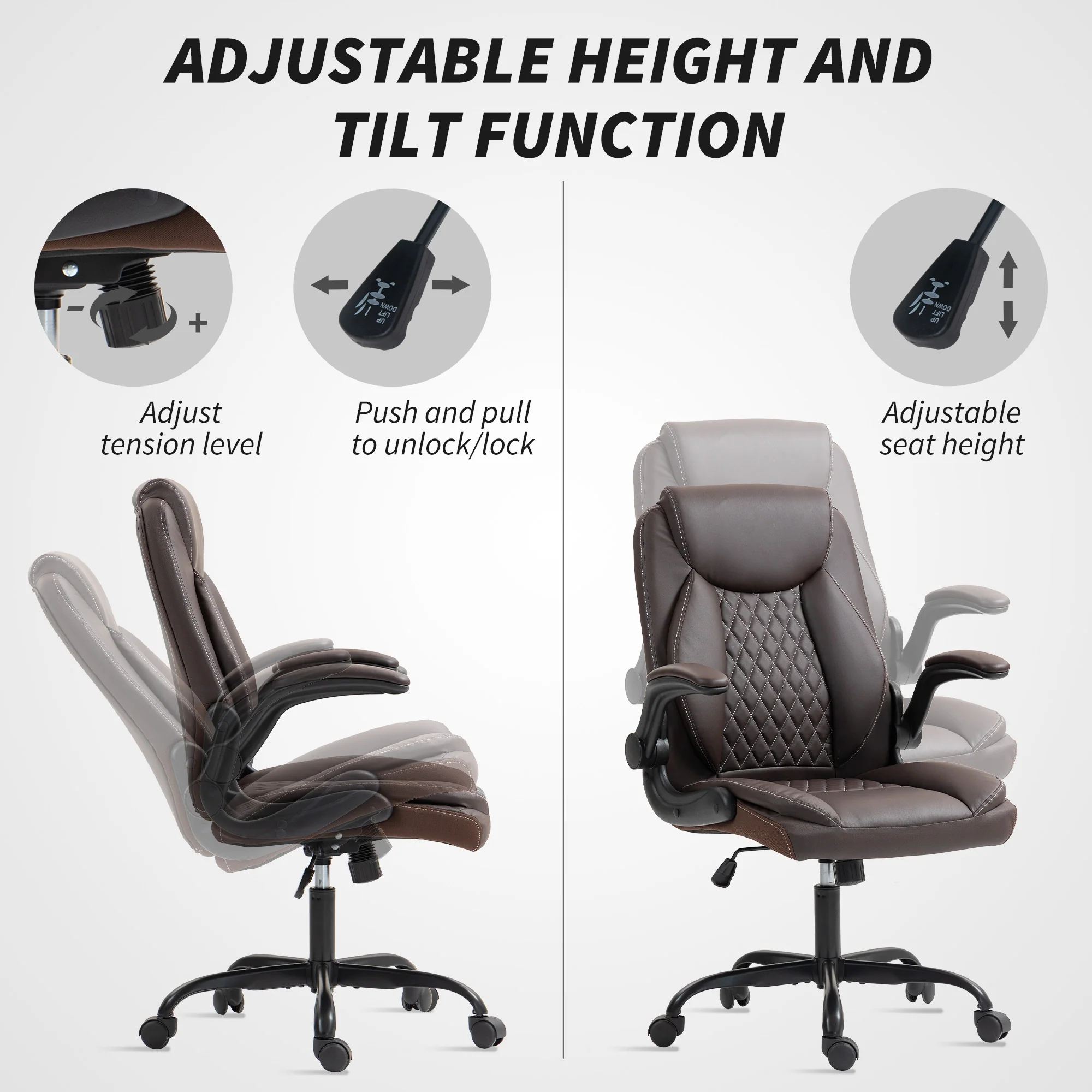 HOMCOM PU Leather Office Desk Chair With Thick Cushion - Image 15