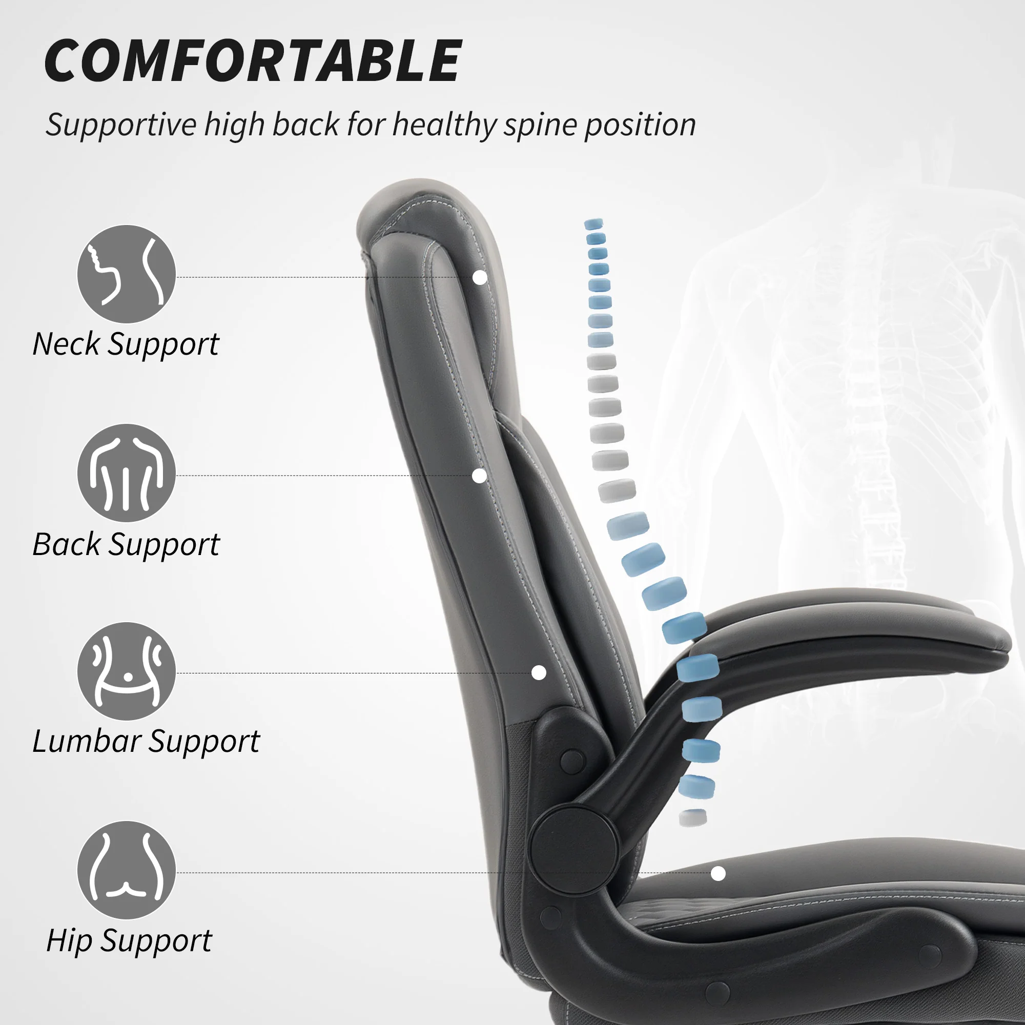 HOMCOM PU Leather Office Desk Chair With Thick Cushion - Image 21