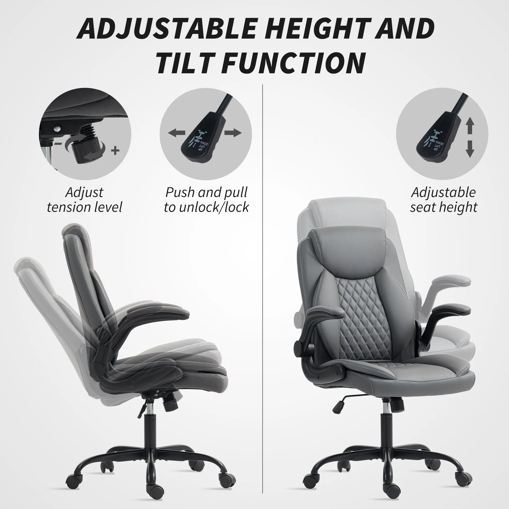 HOMCOM PU Leather Office Desk Chair With Thick Cushion - Image 24