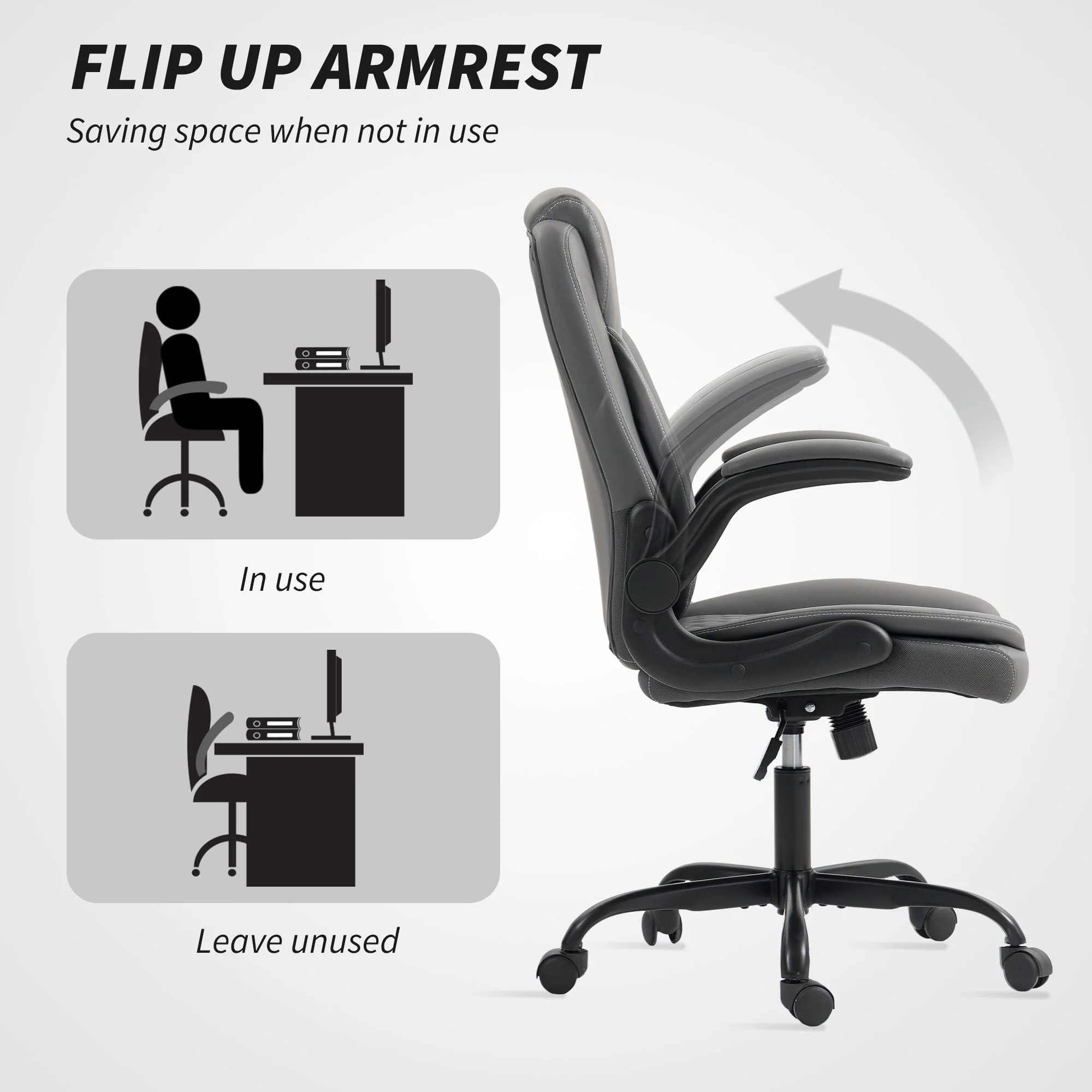 HOMCOM PU Leather Office Desk Chair With Thick Cushion - Image 25