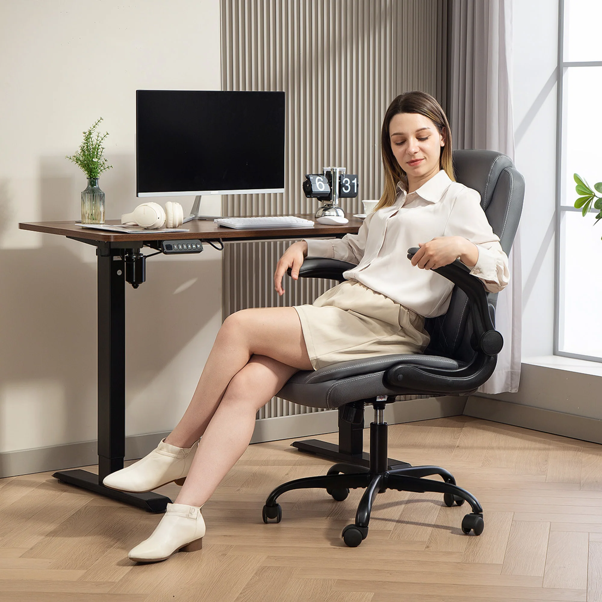 HOMCOM PU Leather Office Desk Chair With Thick Cushion - Image 26