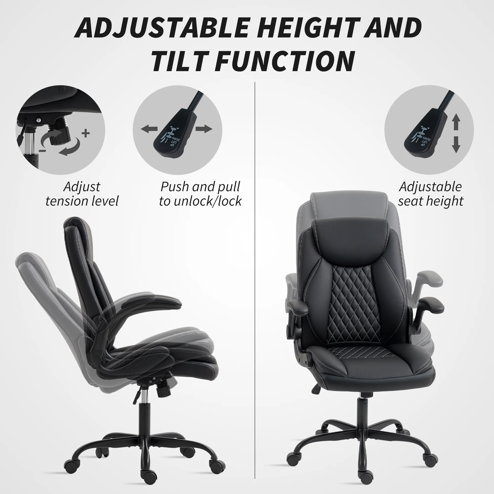HOMCOM PU Leather Office Desk Chair With Thick Cushion - Image 3