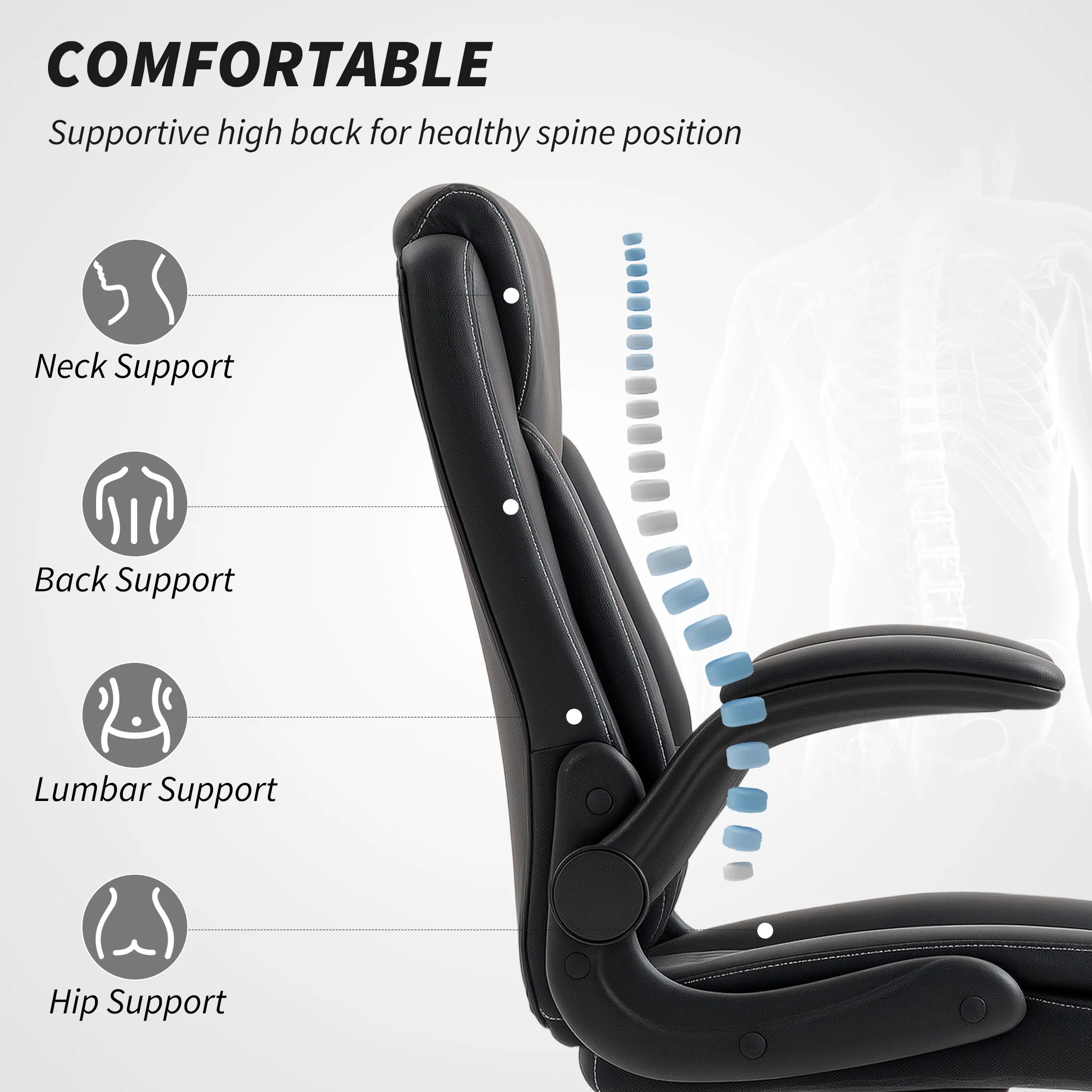 HOMCOM PU Leather Office Desk Chair With Thick Cushion - Image 4