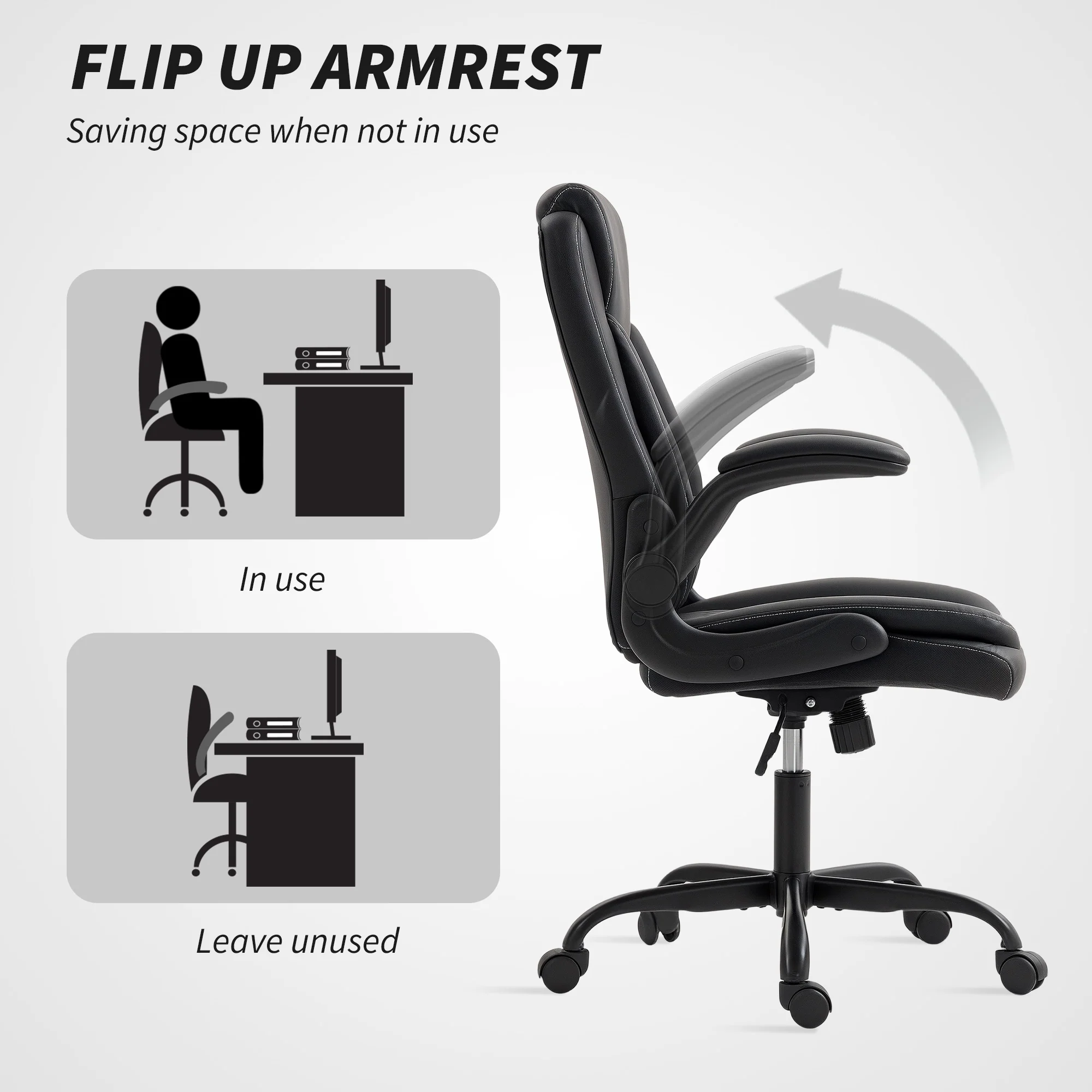 HOMCOM PU Leather Office Desk Chair With Thick Cushion - Image 7