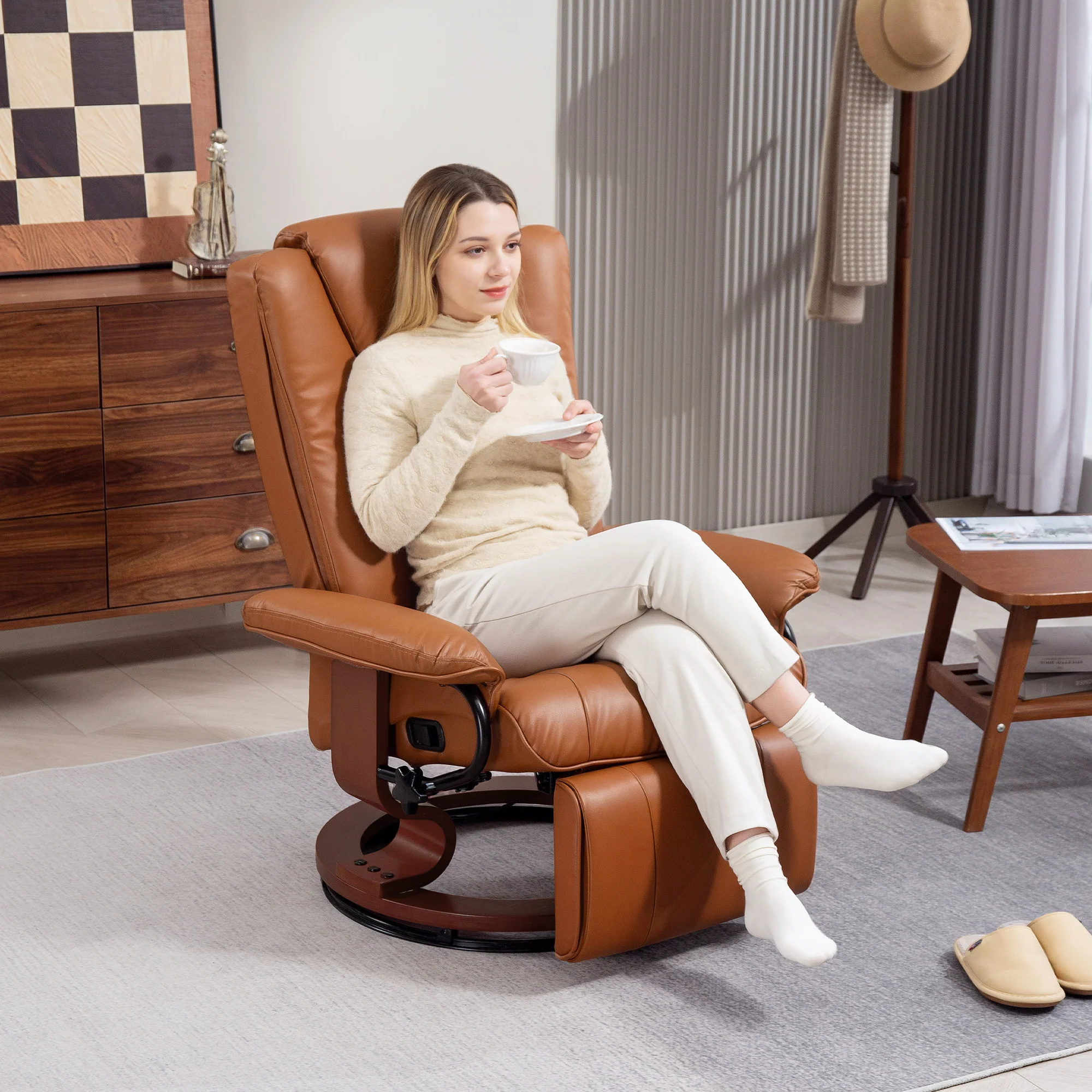 HOMCOM PU Leather Reclining Armchair with Footrest for Living Room - Image 11