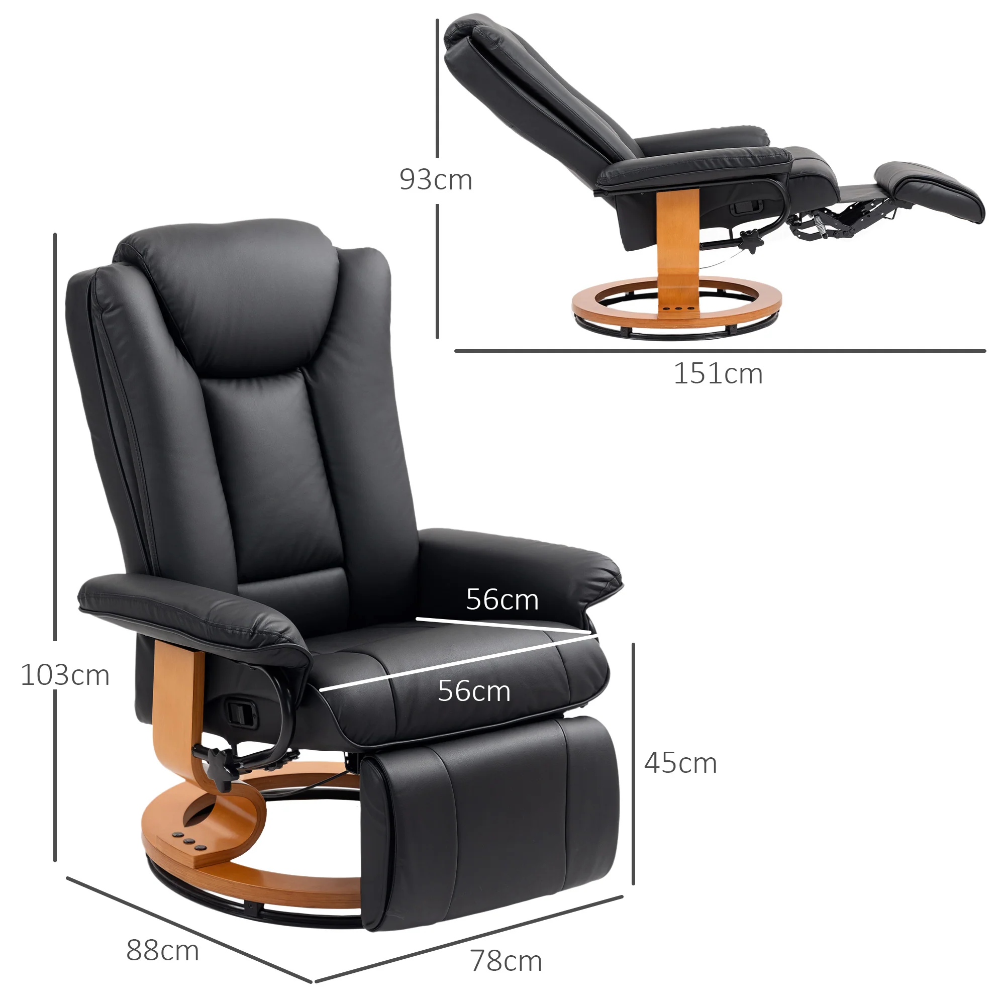 HOMCOM PU Leather Reclining Armchair with Footrest for Living Room - Image 5
