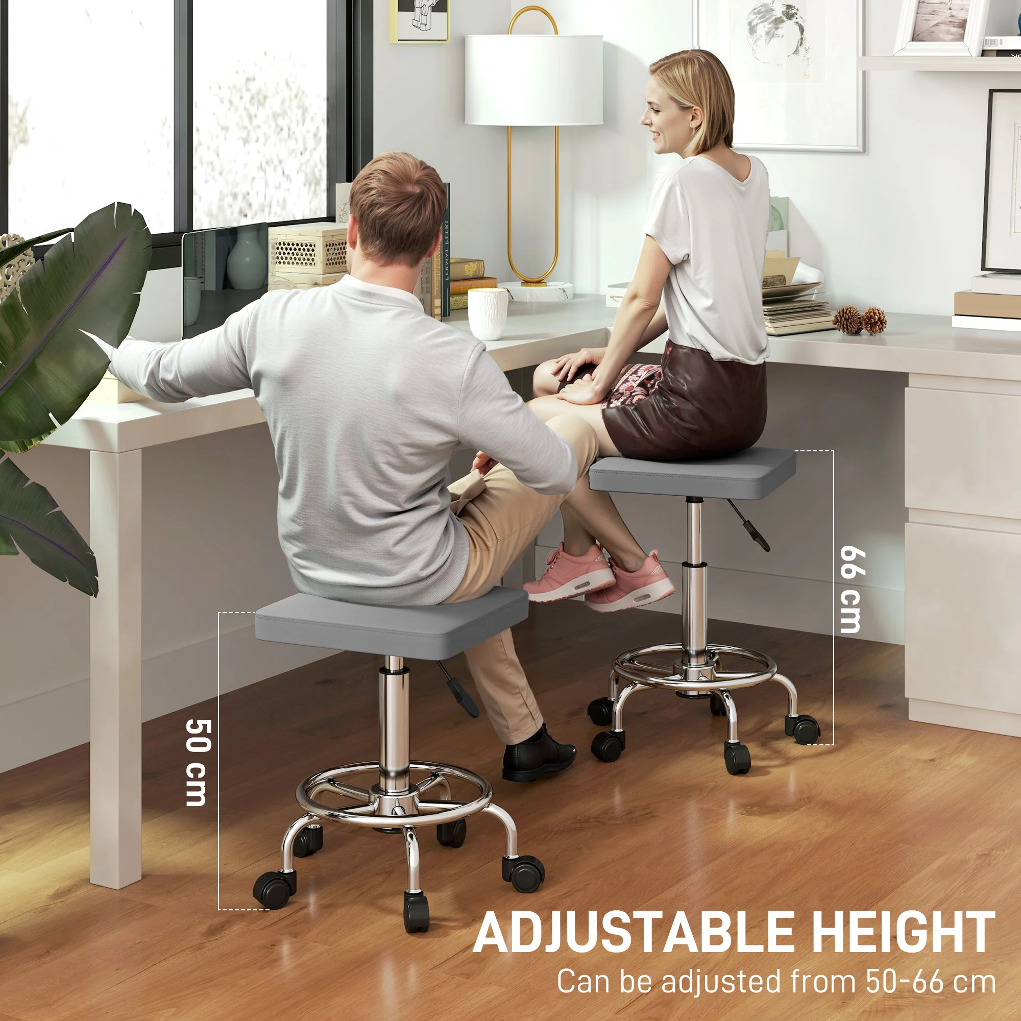 HOMCOM PU Leather Rolling Stool, Height Adjustable Salon Chair - Image 12
