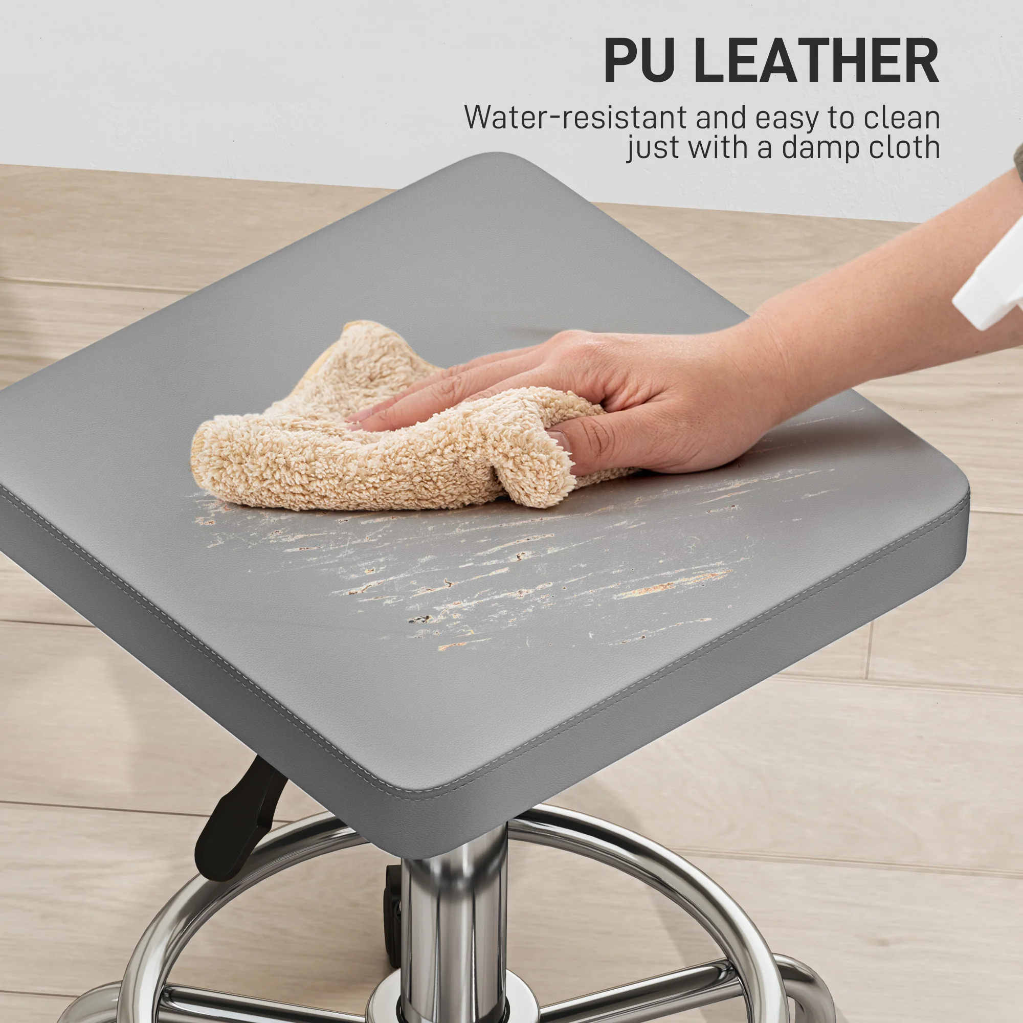 HOMCOM PU Leather Rolling Stool, Height Adjustable Salon Chair - Image 16