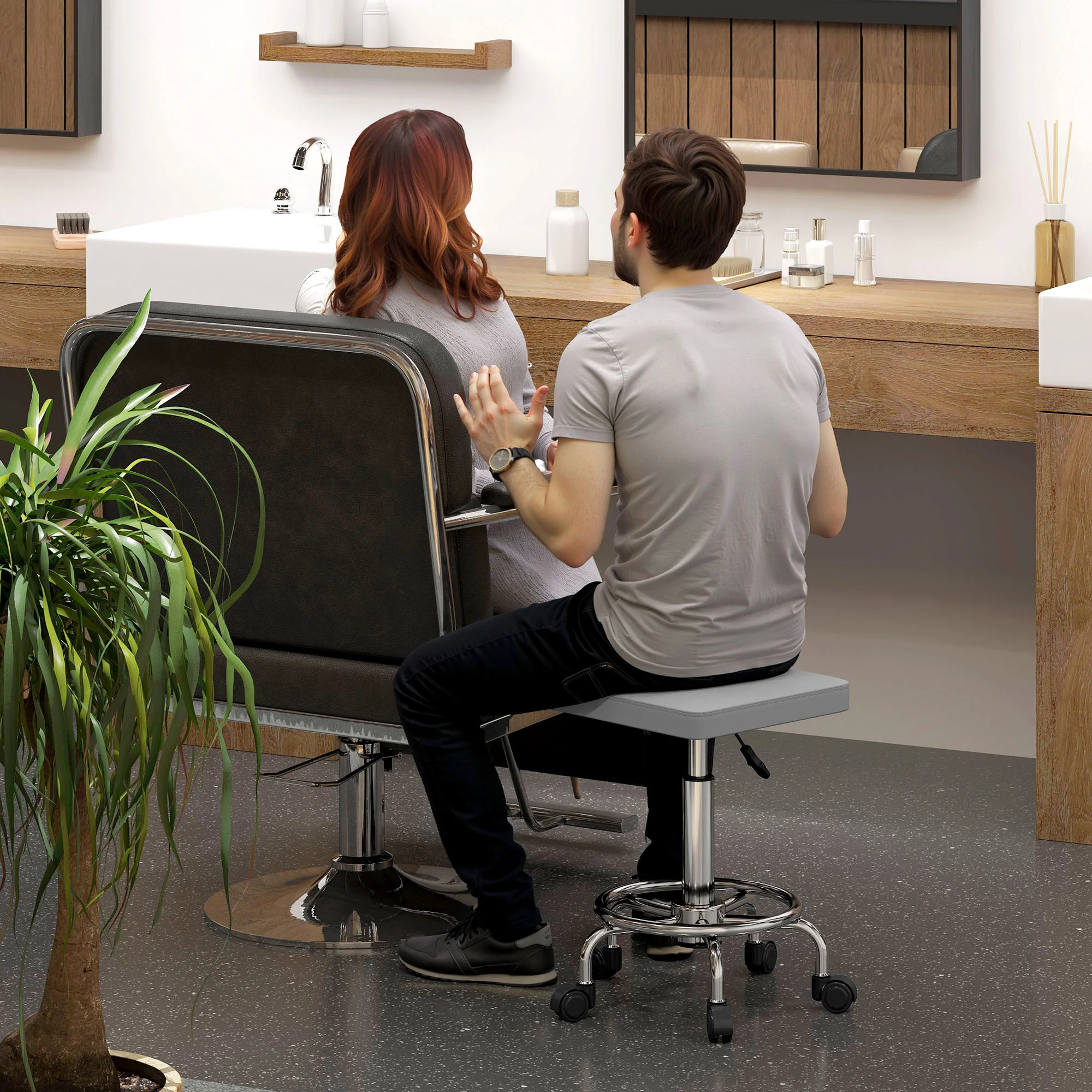 HOMCOM PU Leather Rolling Stool, Height Adjustable Salon Chair - Image 17