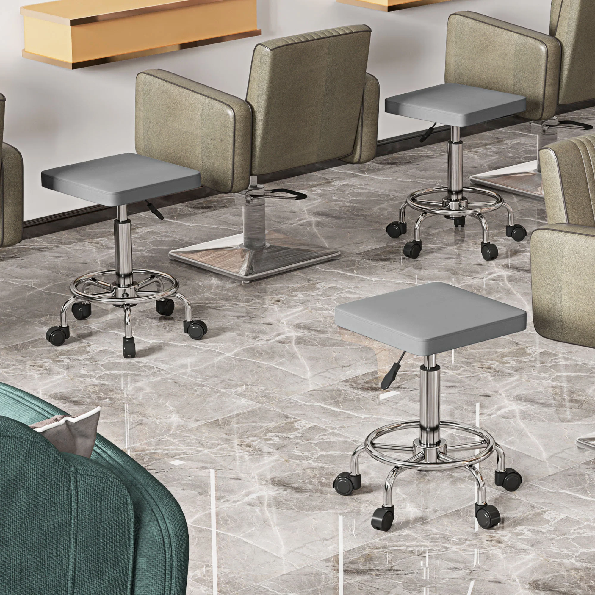 HOMCOM PU Leather Rolling Stool, Height Adjustable Salon Chair - Image 18