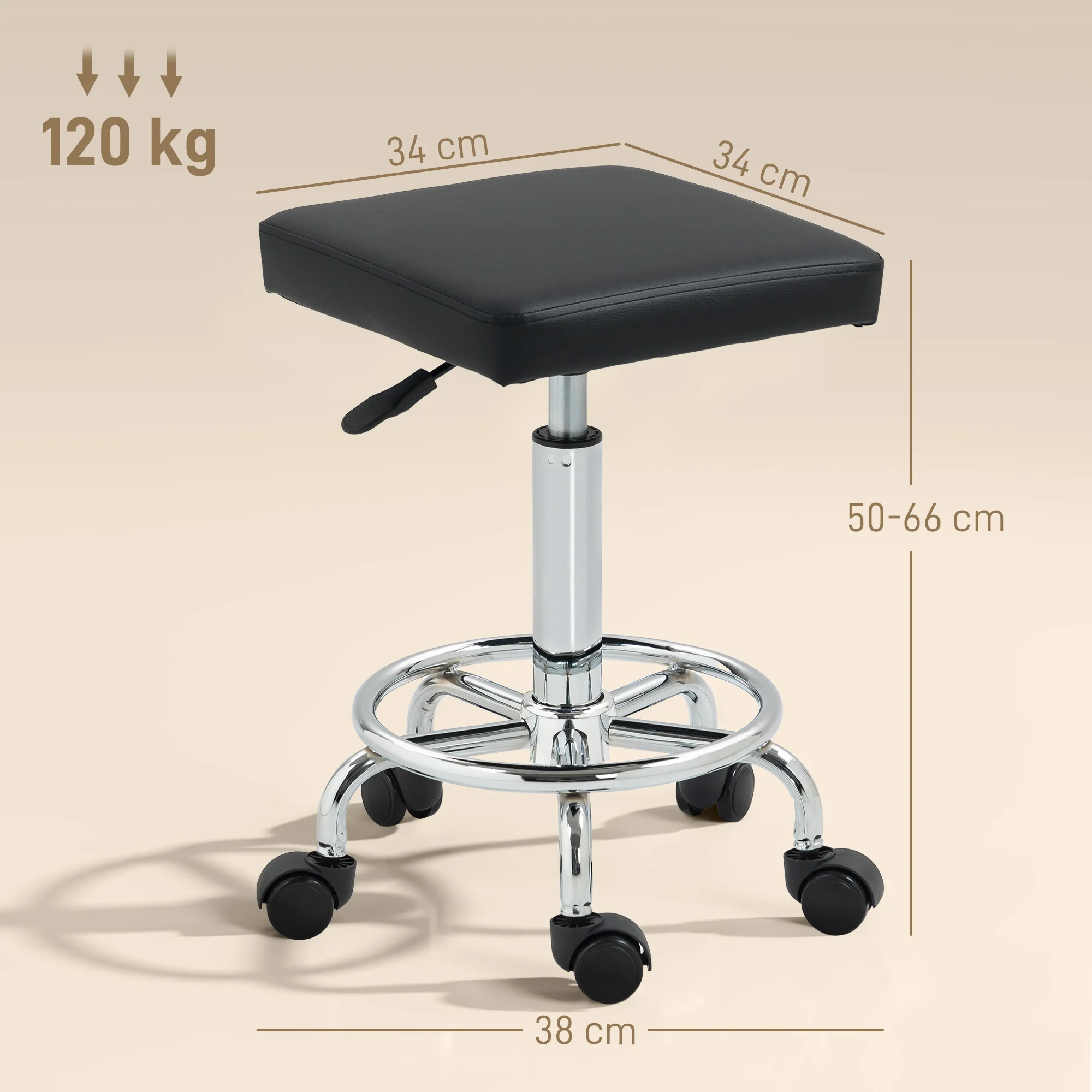 HOMCOM PU Leather Rolling Stool, Height Adjustable Salon Chair - Image 5