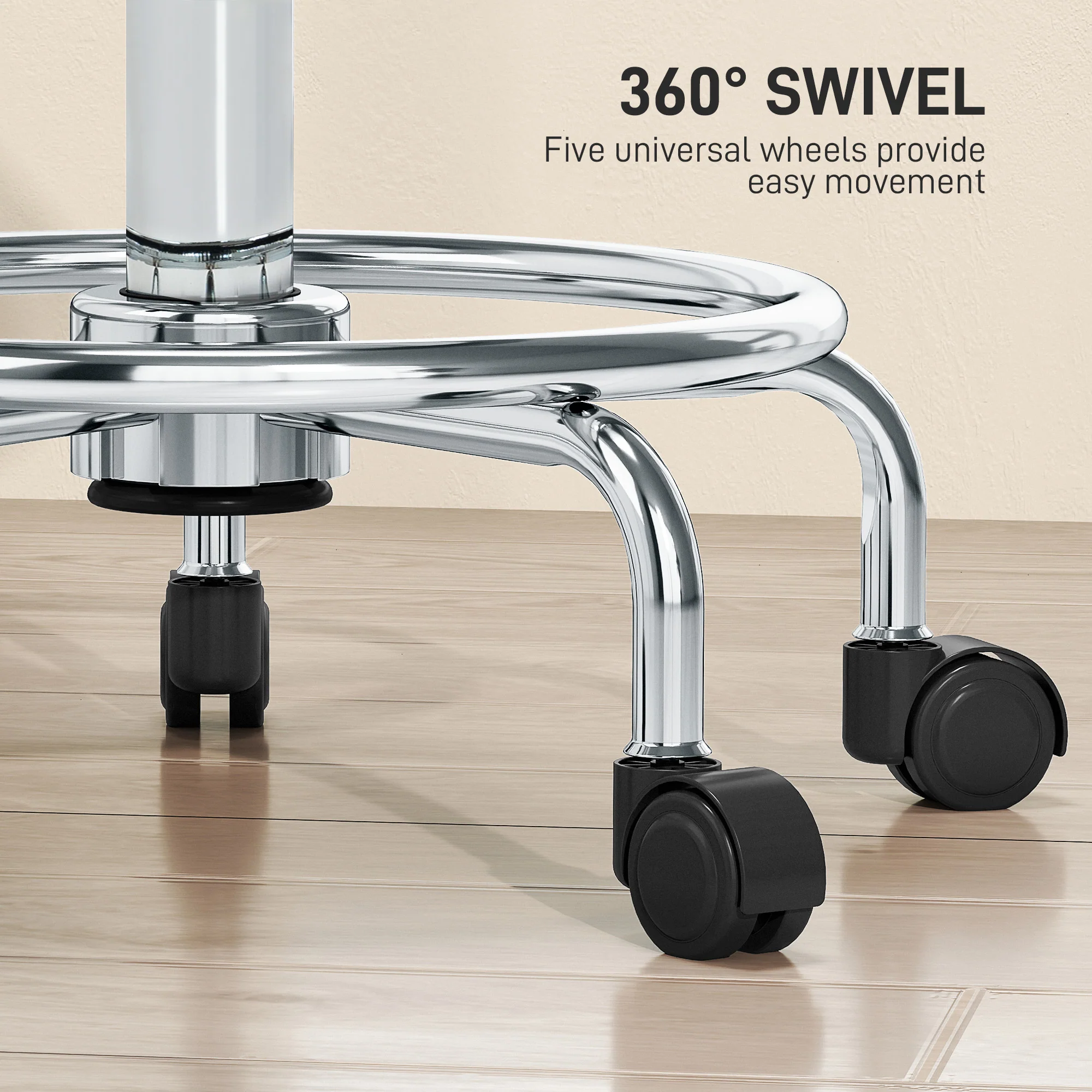 HOMCOM PU Leather Rolling Stool, Height Adjustable Salon Chair - Image 6