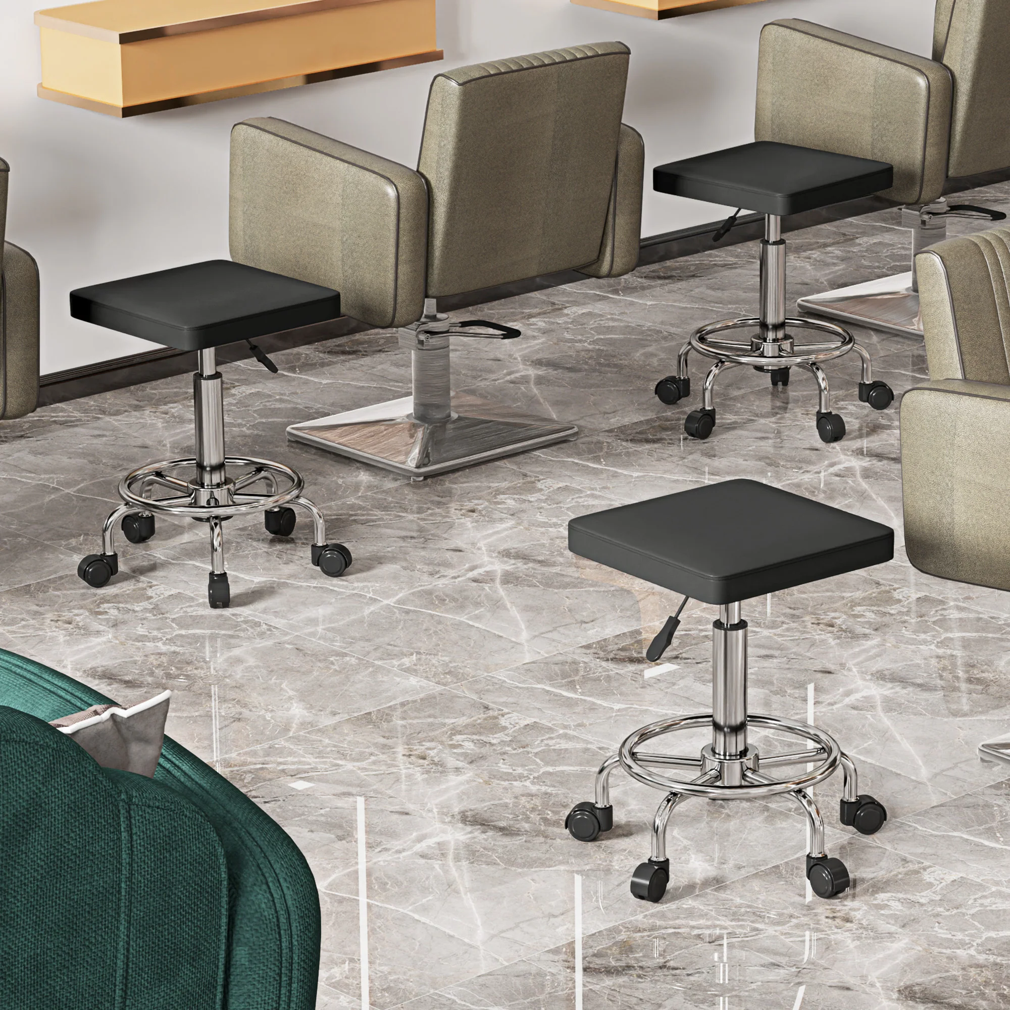 HOMCOM PU Leather Rolling Stool, Height Adjustable Salon Chair - Image 9