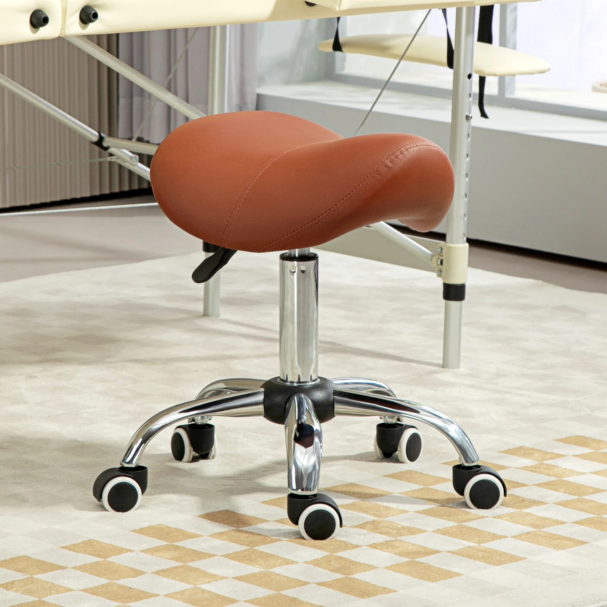 HOMCOM PU Leather Saddle Stool W/ Moulded Padded Seat Adjustable Height - Image 11