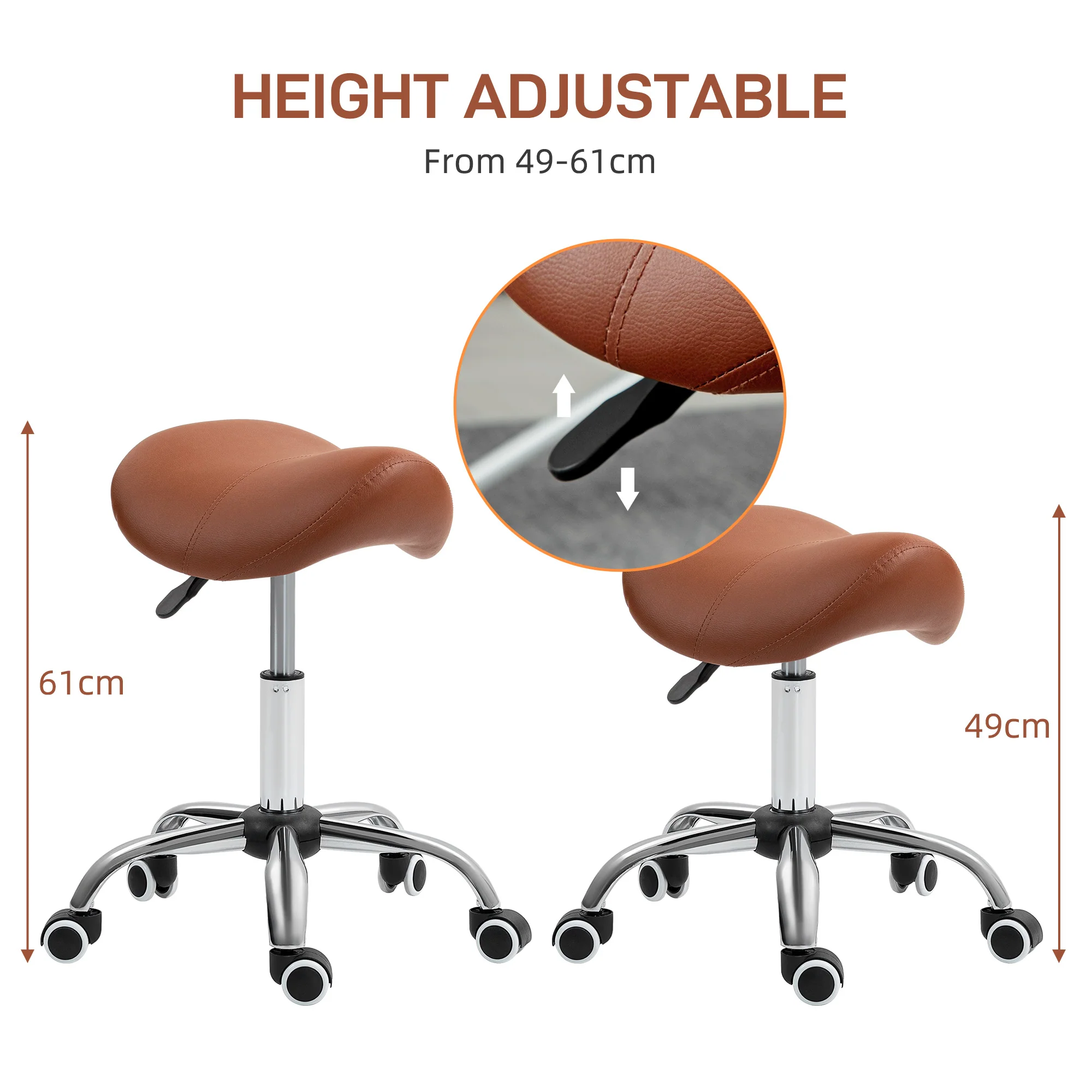 HOMCOM PU Leather Saddle Stool W/ Moulded Padded Seat Adjustable Height - Image 12