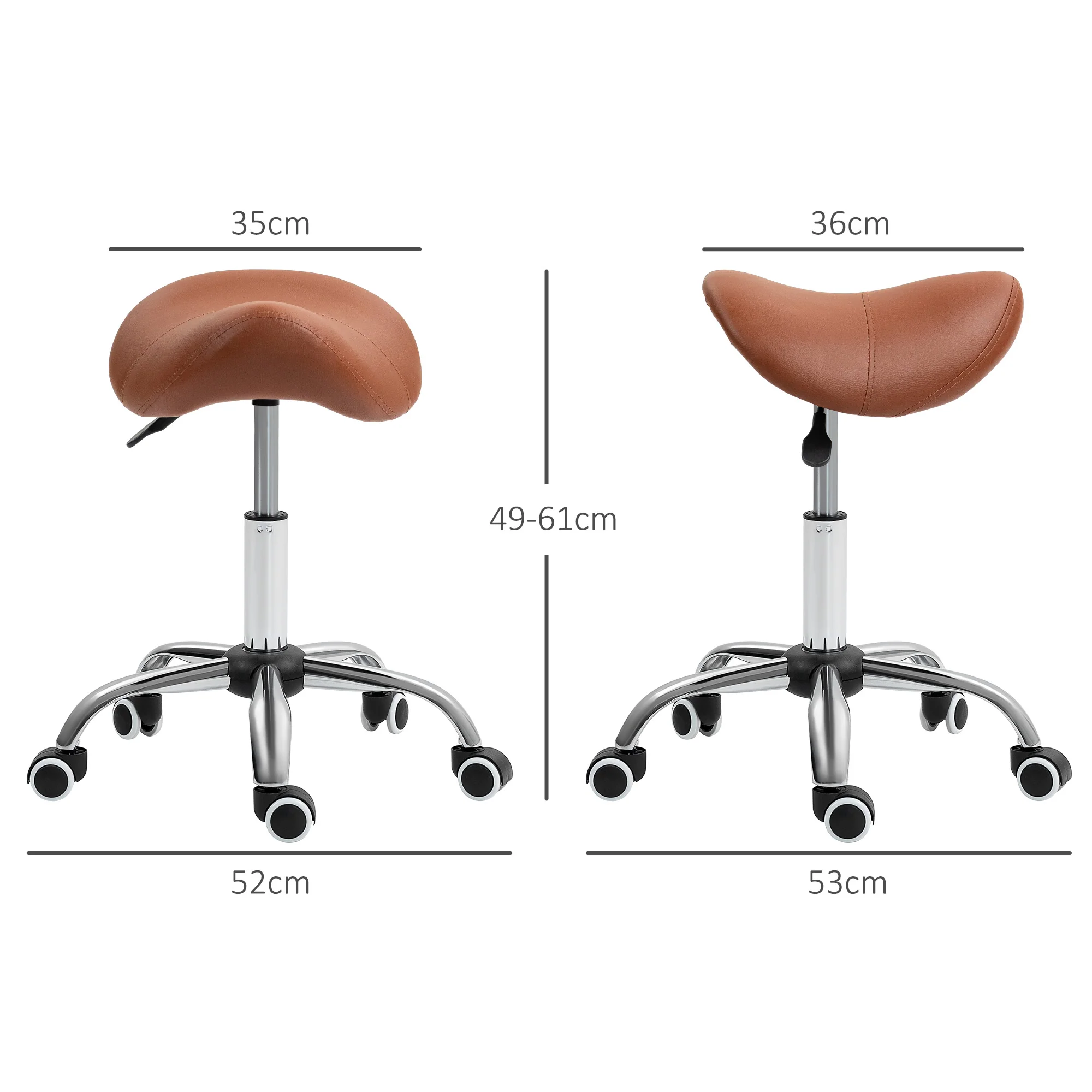 HOMCOM PU Leather Saddle Stool W/ Moulded Padded Seat Adjustable Height - Image 14