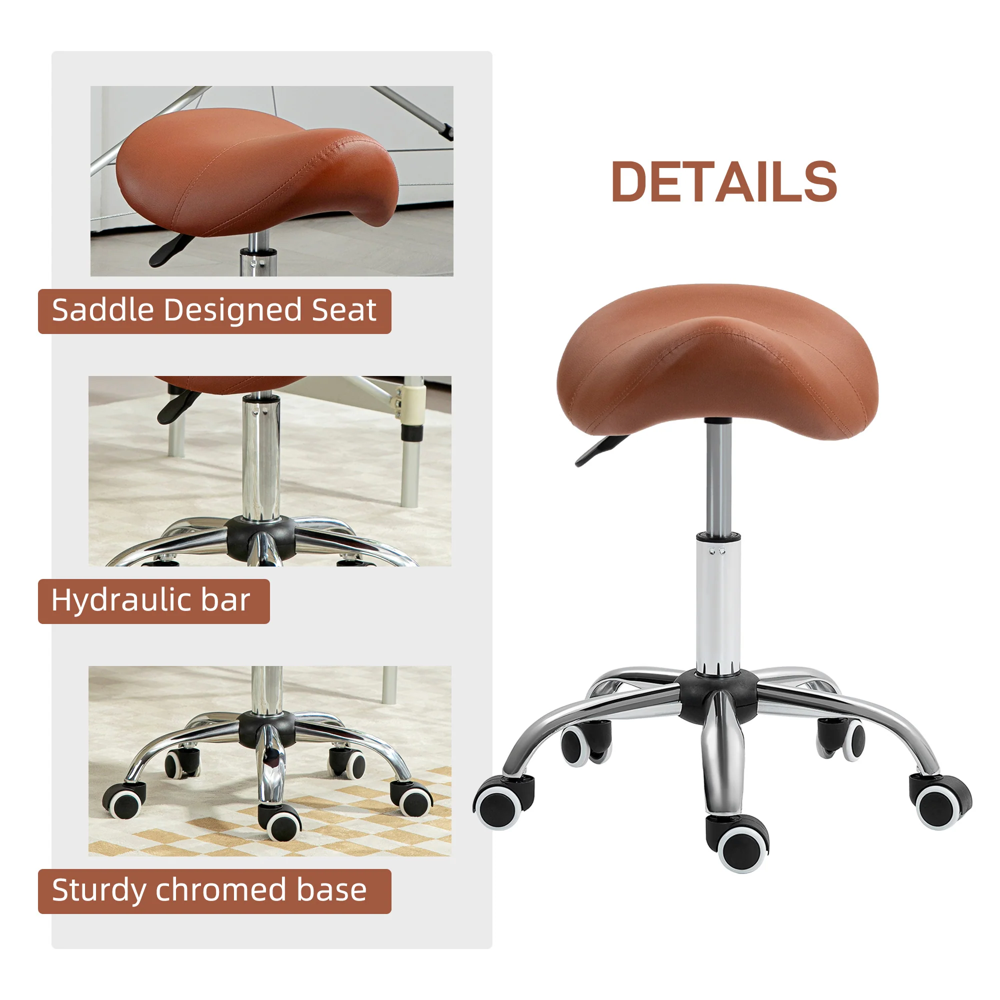 HOMCOM PU Leather Saddle Stool W/ Moulded Padded Seat Adjustable Height - Image 15