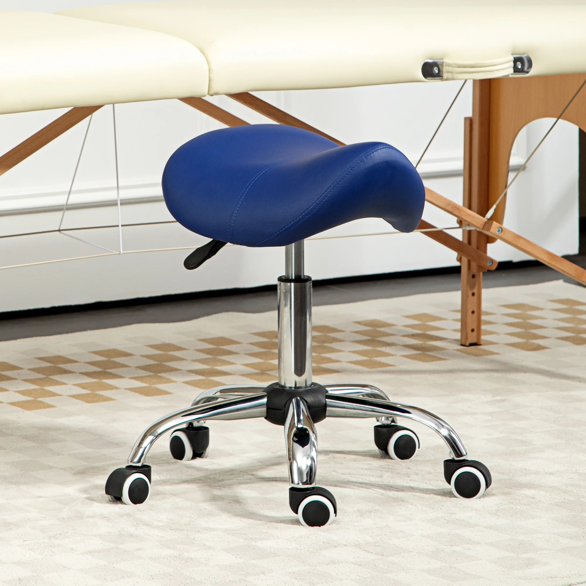 HOMCOM PU Leather Saddle Stool W/ Moulded Padded Seat Adjustable Height - Image 19