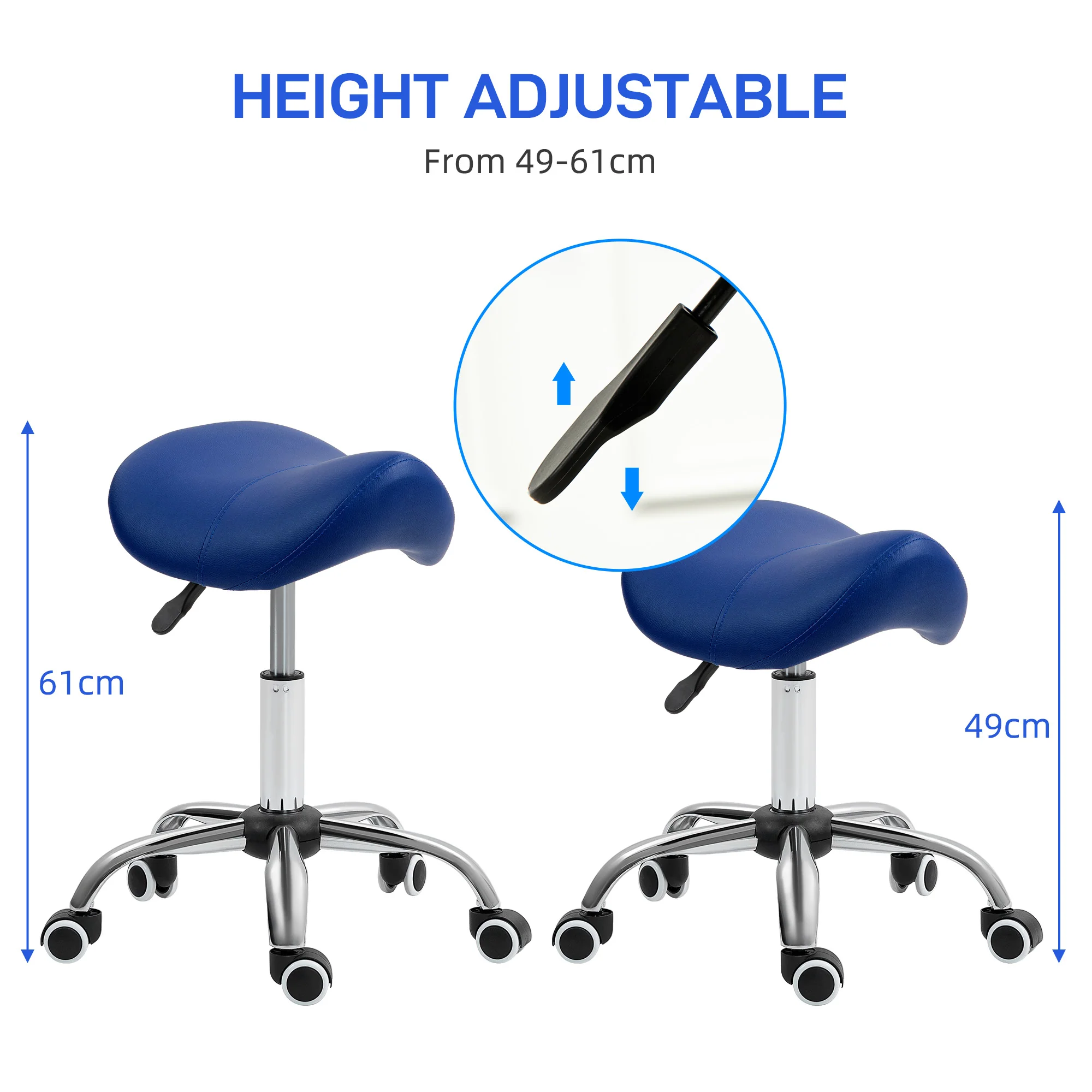 HOMCOM PU Leather Saddle Stool W/ Moulded Padded Seat Adjustable Height - Image 20