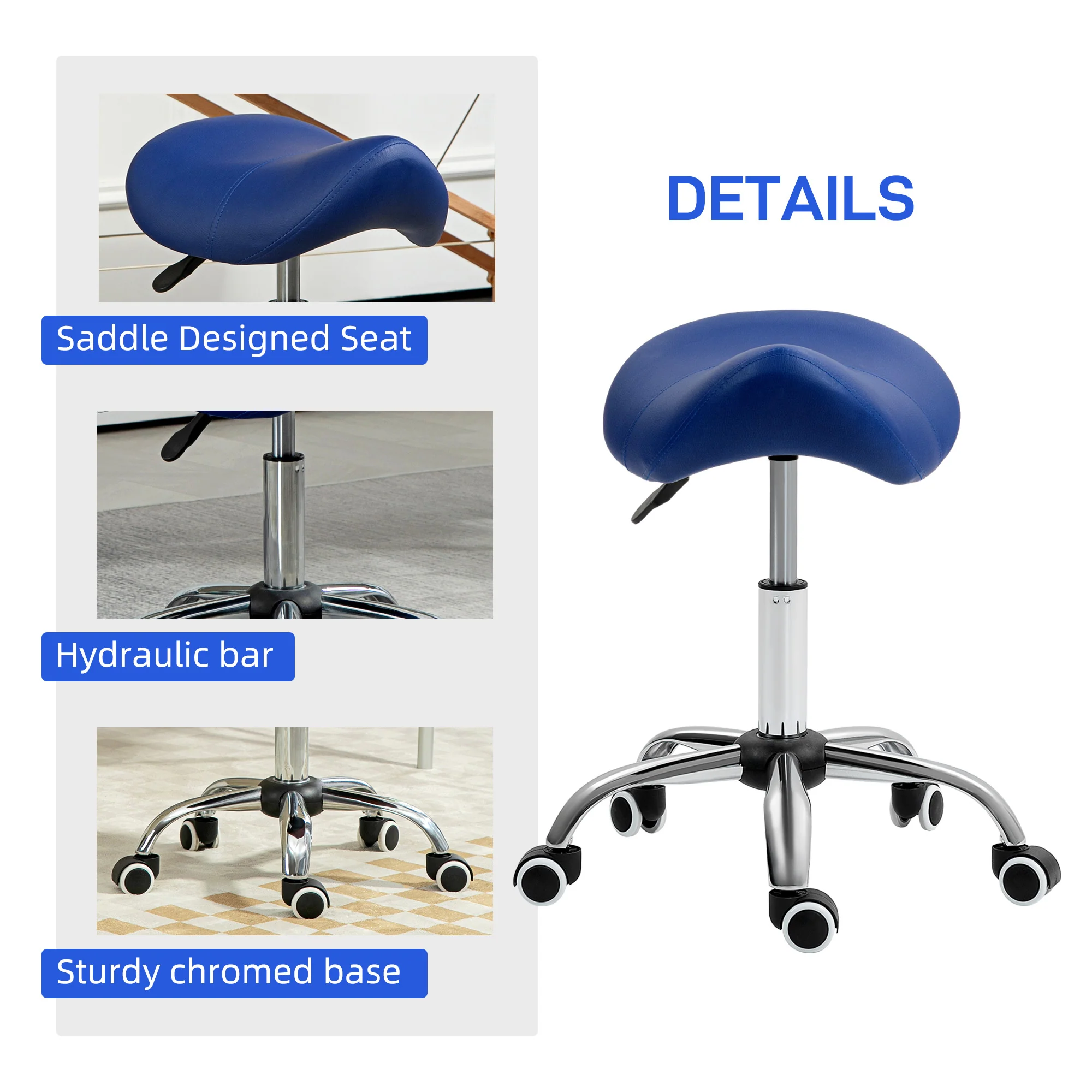 HOMCOM PU Leather Saddle Stool W/ Moulded Padded Seat Adjustable Height - Image 23