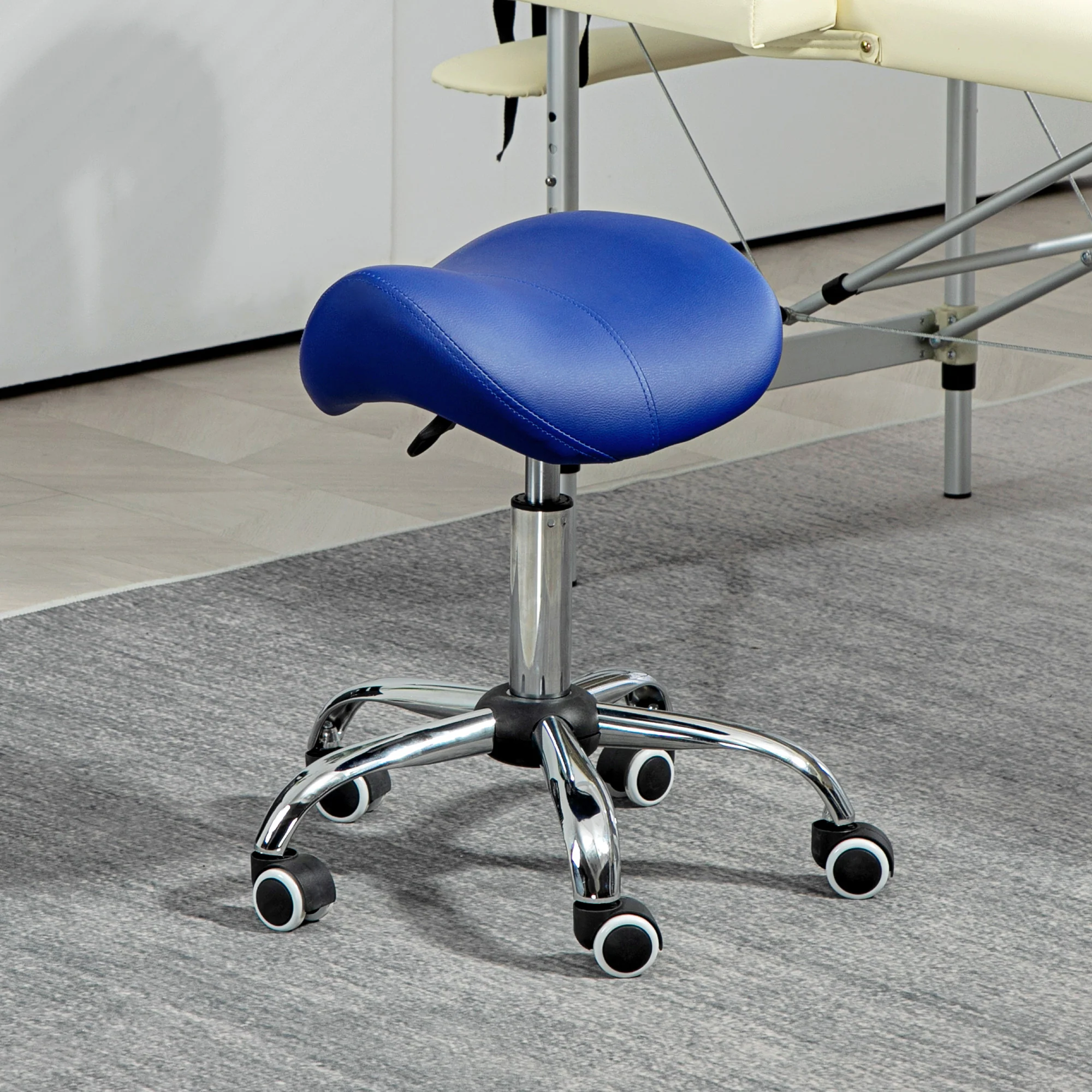 HOMCOM PU Leather Saddle Stool W/ Moulded Padded Seat Adjustable Height - Image 25