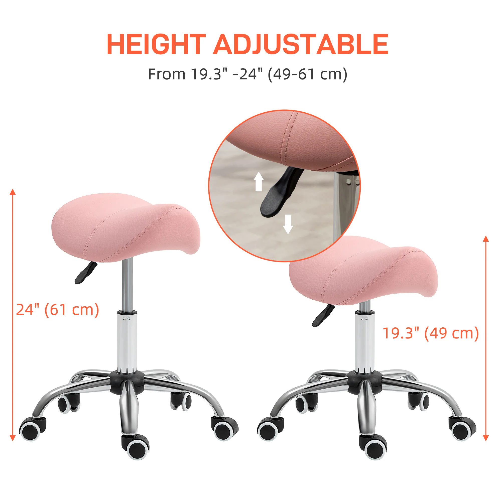 HOMCOM PU Leather Saddle Stool W/ Moulded Padded Seat Adjustable Height - Image 3