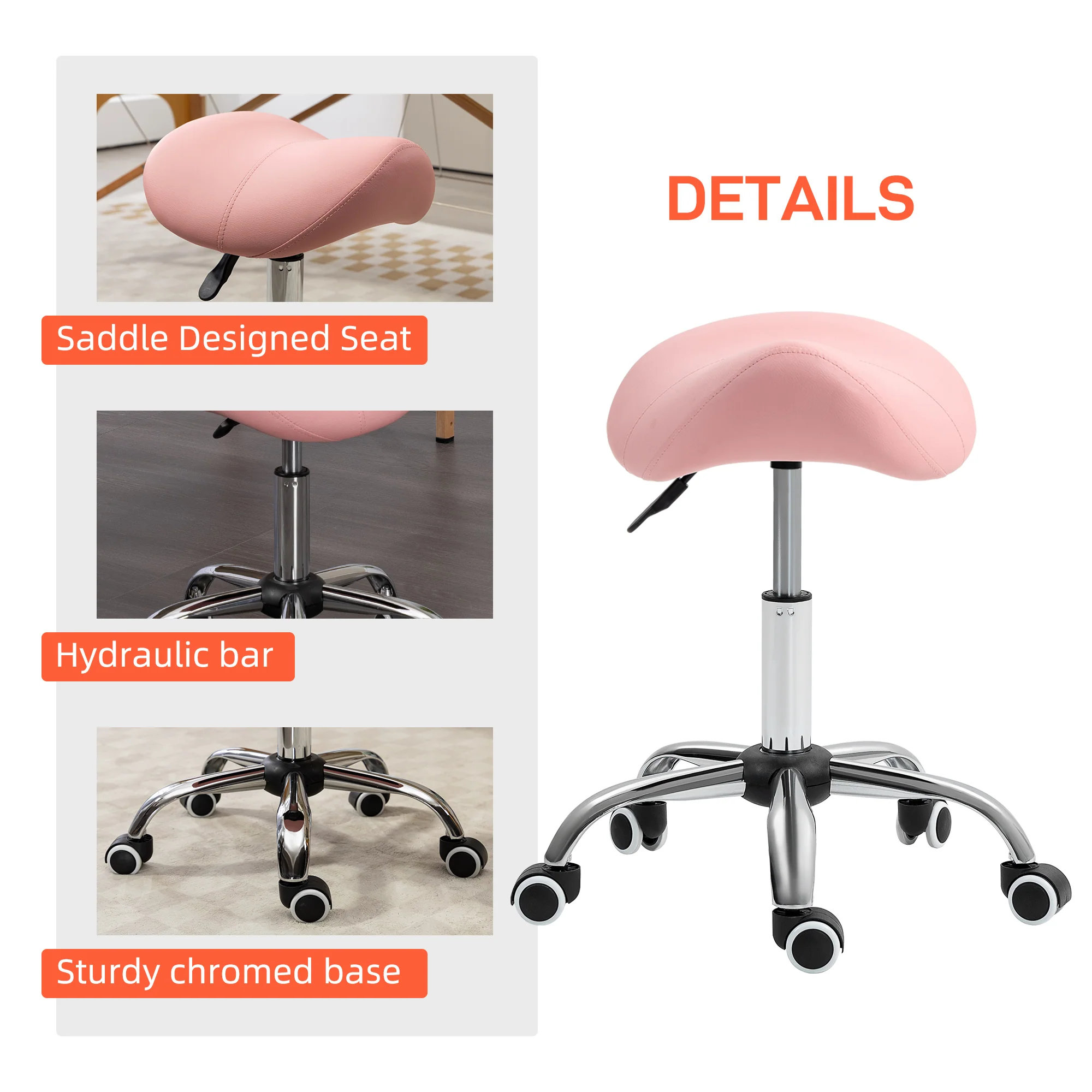 HOMCOM PU Leather Saddle Stool W/ Moulded Padded Seat Adjustable Height - Image 6